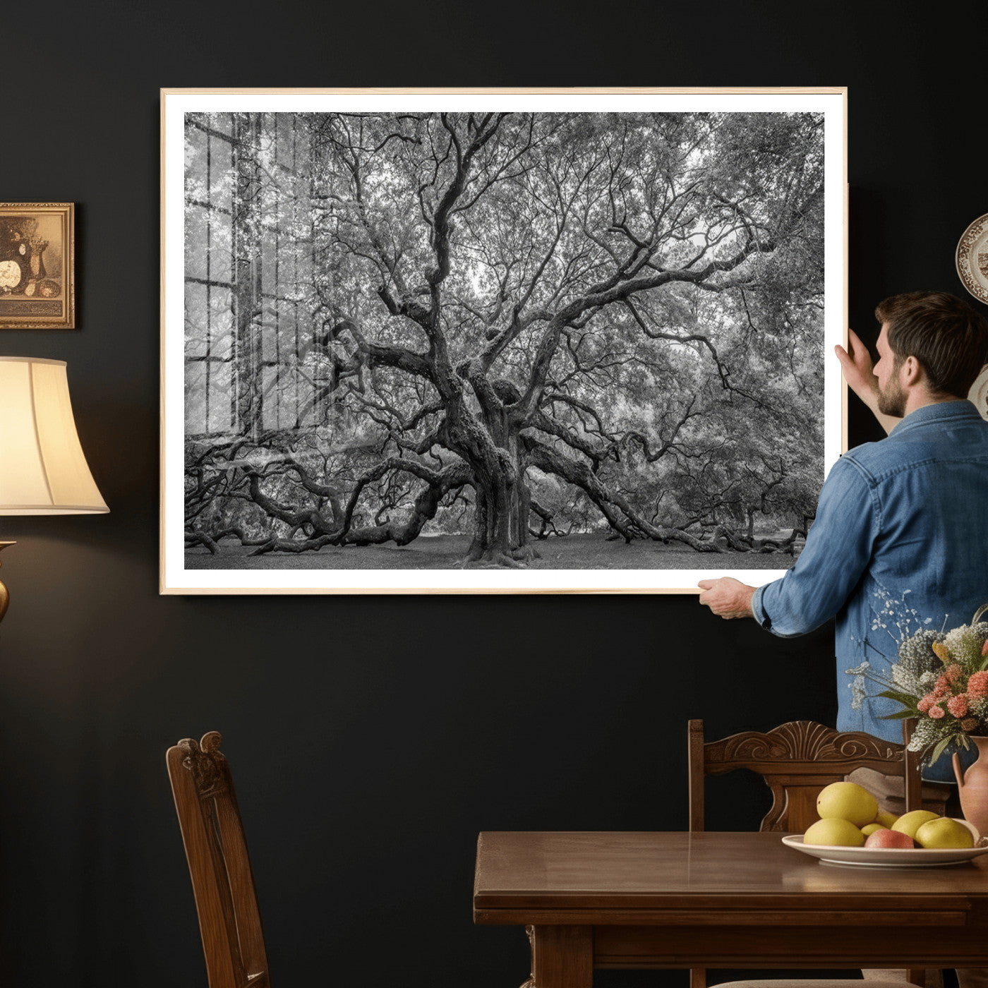 97240-MGV-CV-36X24 - Large Angel Oak Tree Black and White Canvas Print