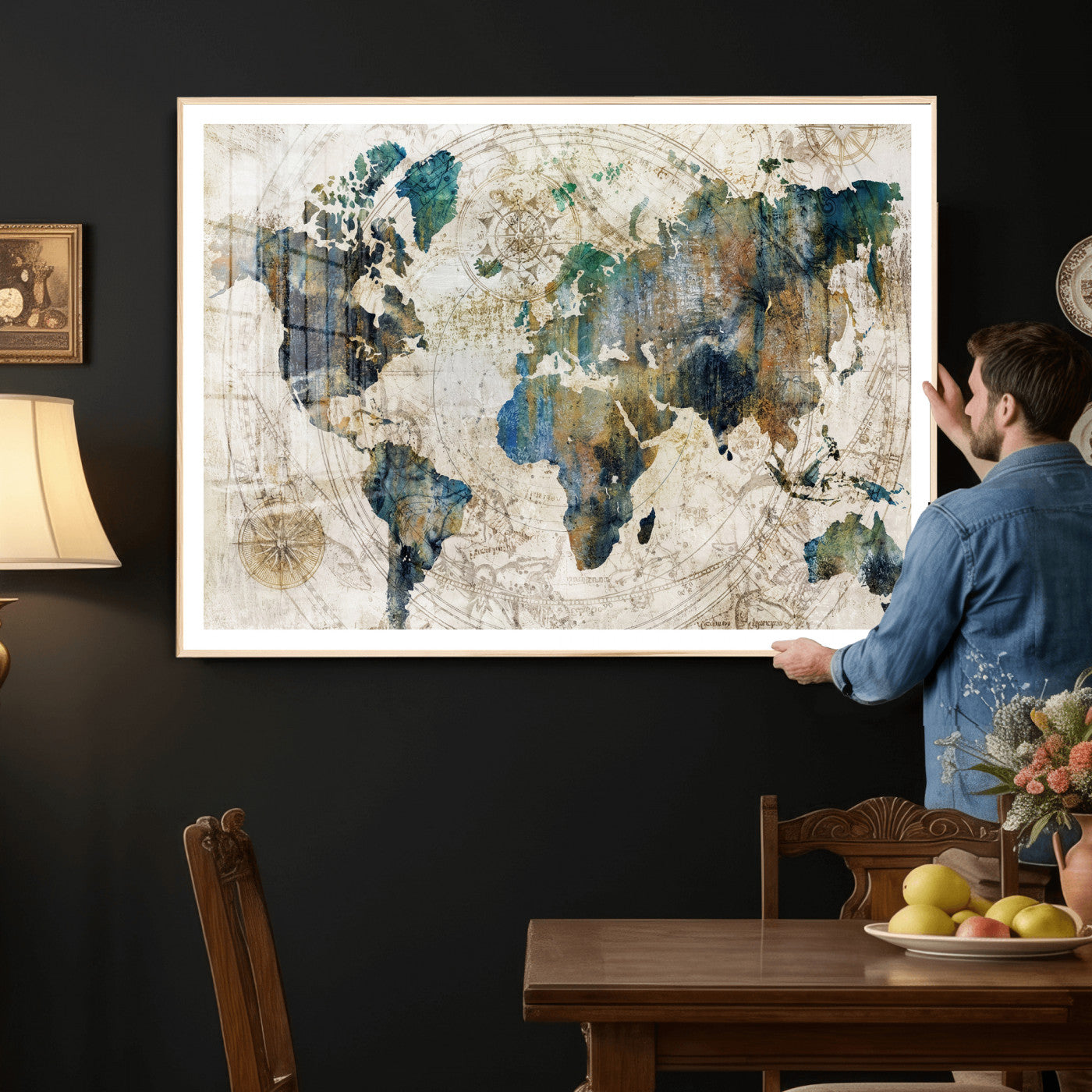 36972-MGV-CV-36X24 - Grunge Abstract World Map Art Print Canvas Print for Office Decor