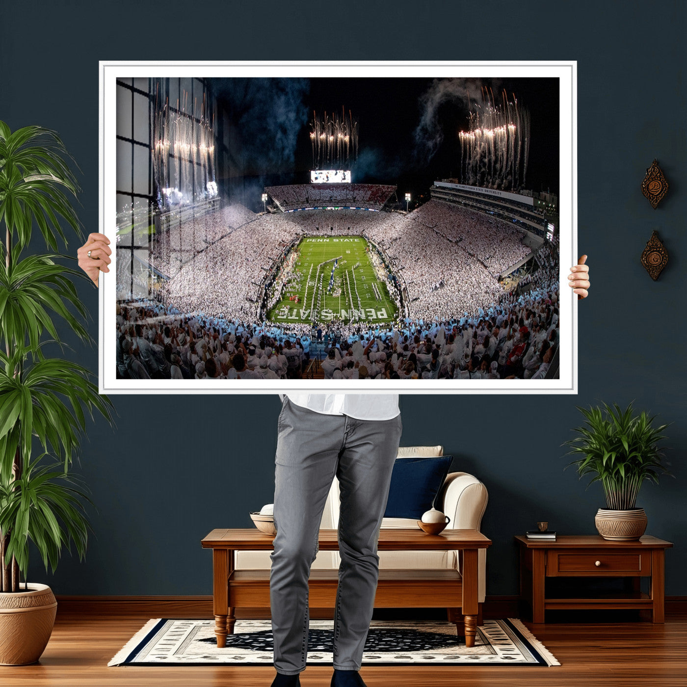 11391-MGV-CV-36X24 - Penn State Football Wall Art Canvas Print – Framed Stadium Game Day Sports Team Spirit Artwork for Home, Office