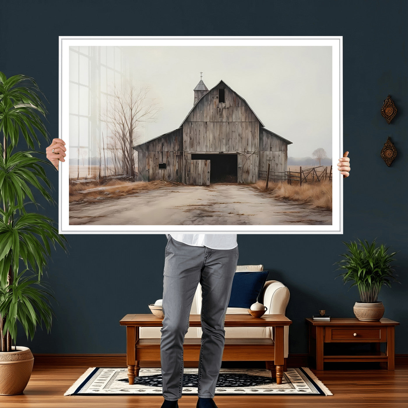 11602-MGV-CV-36X24 - Farmhouse Rustic Barn Wall Art Canvas Print – Framed and Ready to Hang – Perfect Addition to