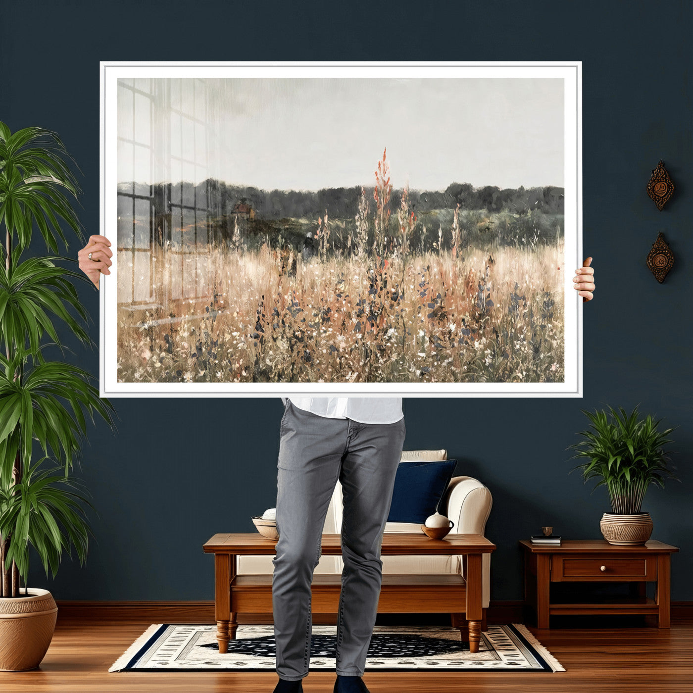 16595-MGV-CV-36X24 - Rustic Field Landscape Wall Art Print, Abstract Field Canvas Wall Art for Barn Decoration