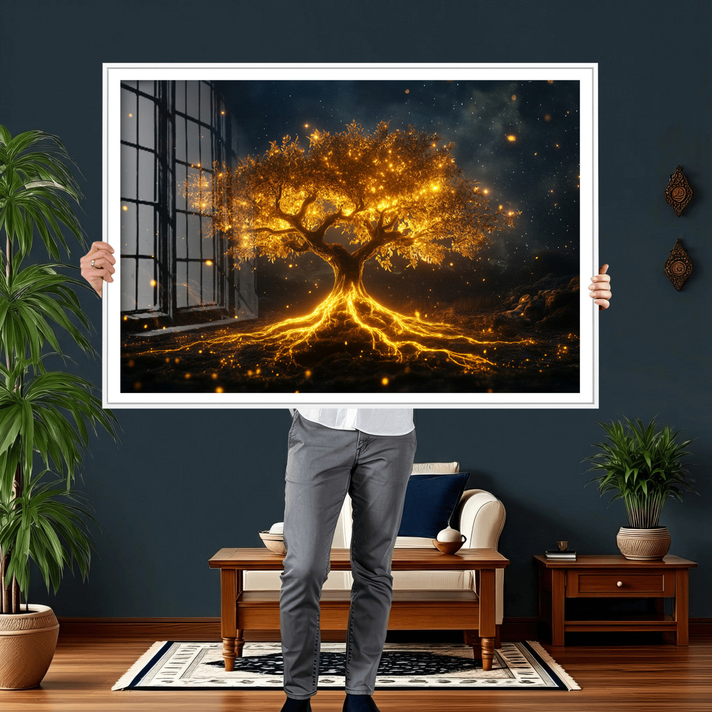60194-MGV-CV-36X24 - Golden Tree of Life Canvas Wall Art Print - Majestic Tree of Life Print for Living Room and Office Decor