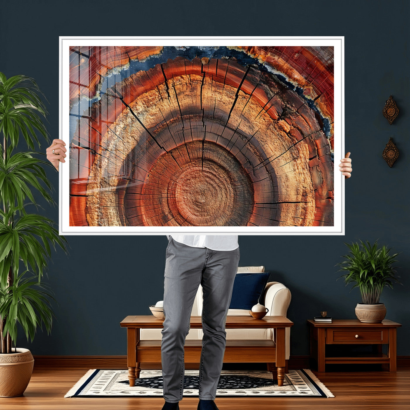 28555-MGV-CV-36X24 - Abstract Tree Ring Art Wall Art Canvas Print for Modern Farmhouse Decor, Colorful Tree Ring Wall Decor, Minimalist Home Canvas Art