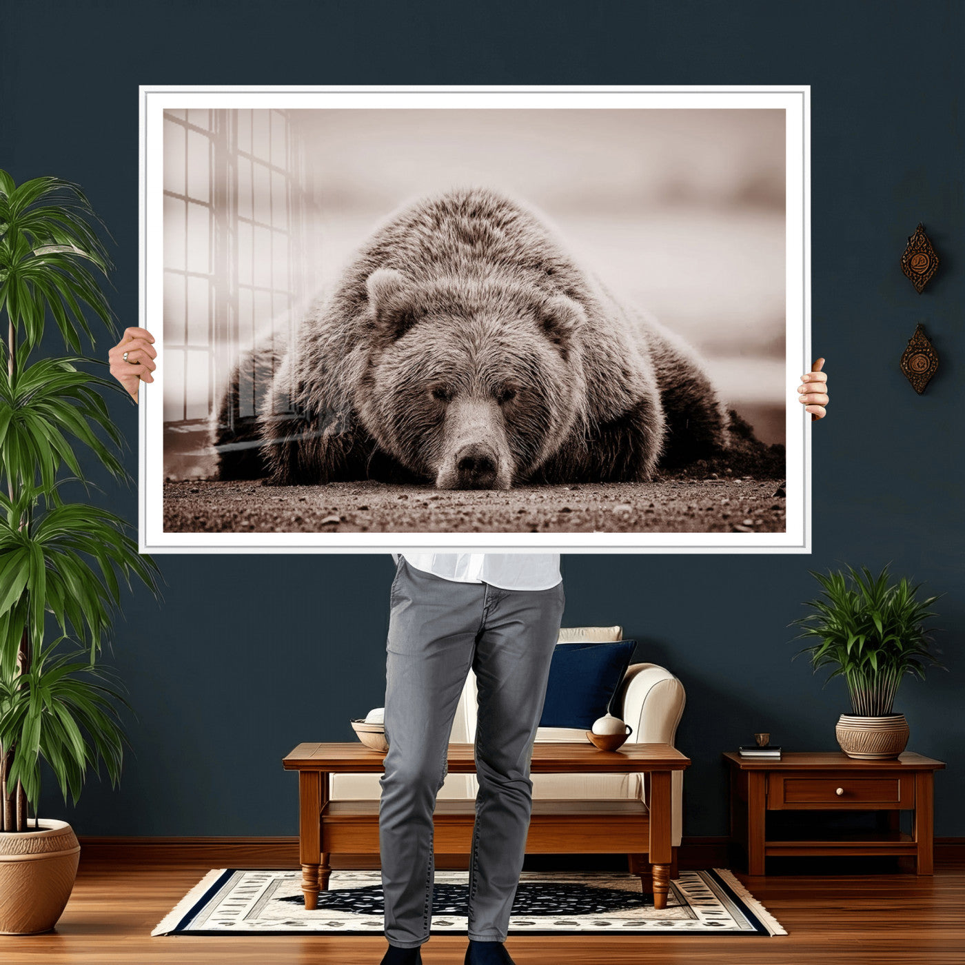 20611-MGV-CV-36X24 - Grizzly Bear Wall Art Print - Bear Canvas Wall Art - Rustic Bear Portrait Canvas Print for Cabin