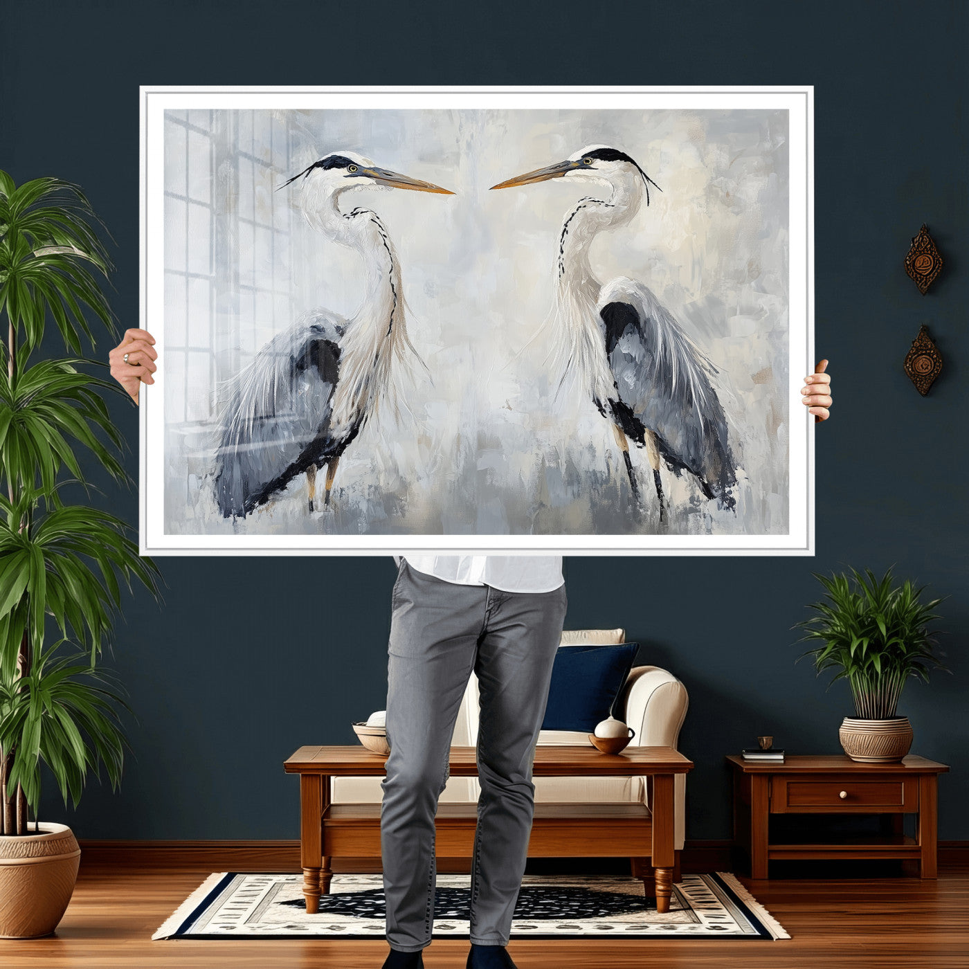 90806932-MGV-CV-36X24 - Heron Wall Art Wall Art Canvas Print, Framed Bird Canvas Decor Art Picture Print, Nature Inspired Perfect Coastal Minimalist Decor Artwork