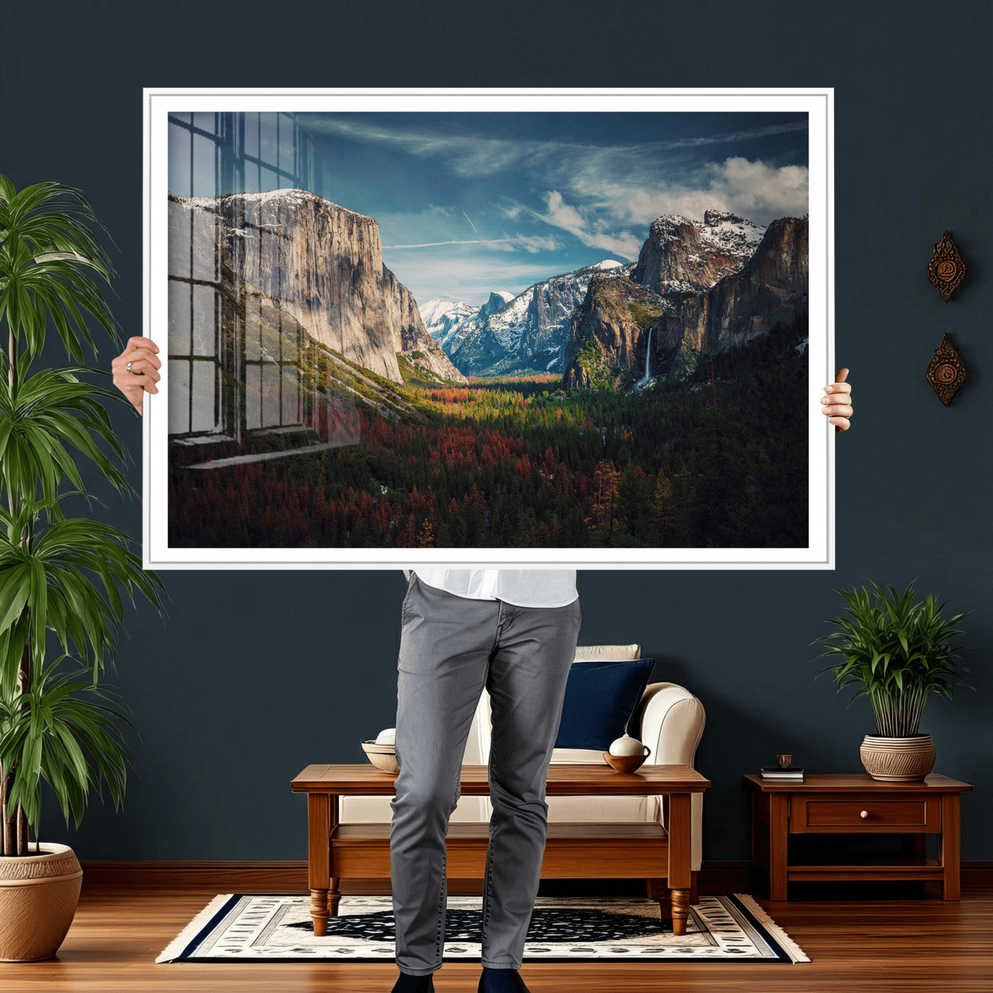 15244033-MGV-CV-36X24 - Yosemite National Park Wall Art – Framed Mountain Landscape El Capitan Canvas Print Scenic Decor for Home, Office Decor