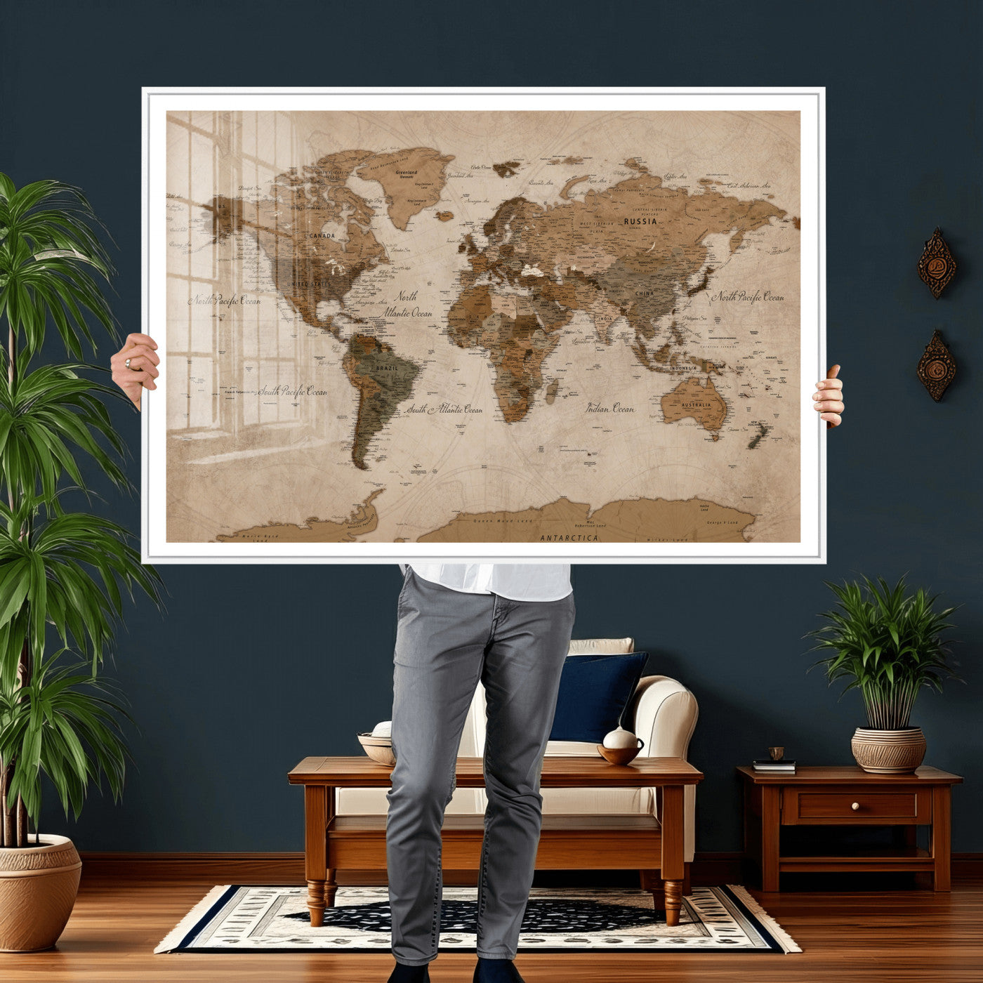 40064188-MGV-CV-36X24 - World Map Wall Art Canvas Print, Modern Decorative Framed Map Artwork Prints for Living Room, Office, Bedroom Wall Decor