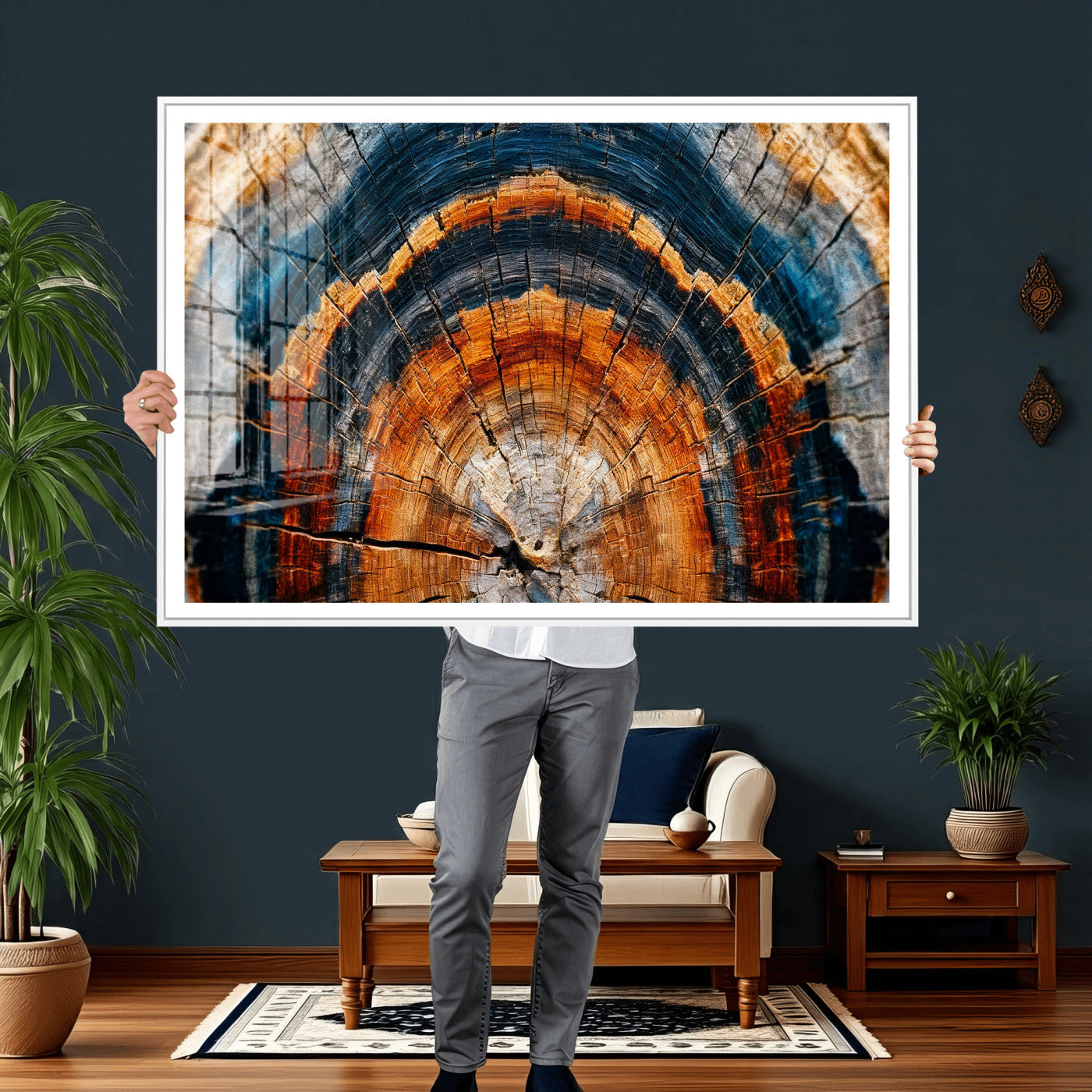 92693966N-MGV-CV-36X24 - Abstract Wood Grain Canvas Print, Tree Ring Pattern Wall Art, Framed Canvas Ready to Hang