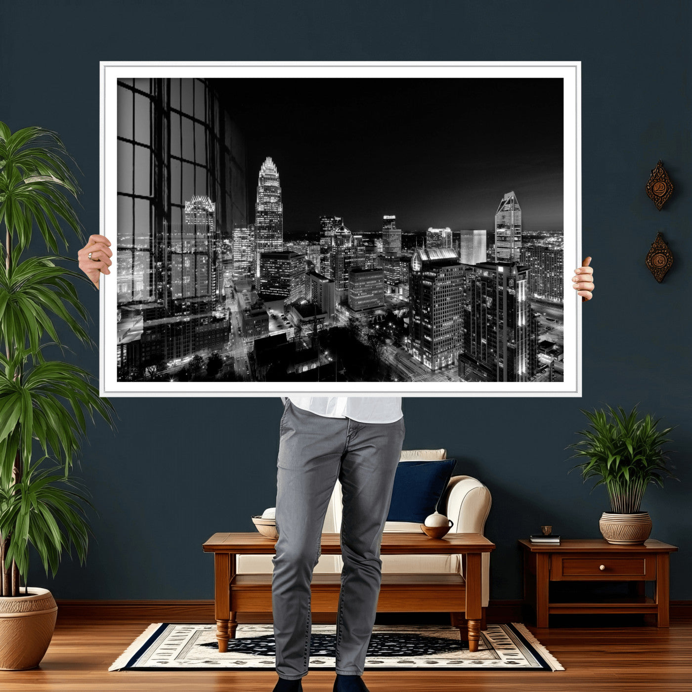 68329345-MGV-CV-36X24 - Atlanta Skyline Wall Art Canvas Print, Atlanta Downtown Night Cityscape Print for Modern Urban Wall Decor