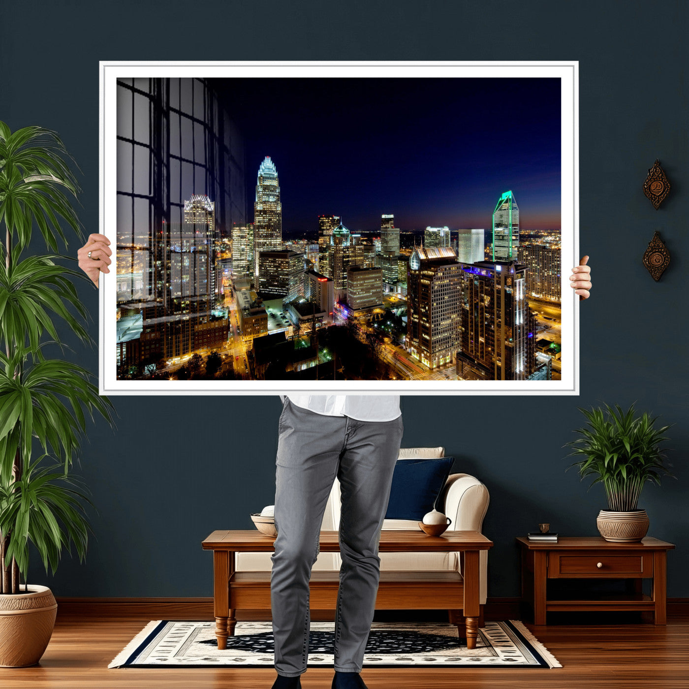 47163738-MGV-CV-36X24 - Atlanta Skyline Wall Art Canvas Print, Atlanta Downtown Night Cityscape Print for Modern Urban Wall Decor
