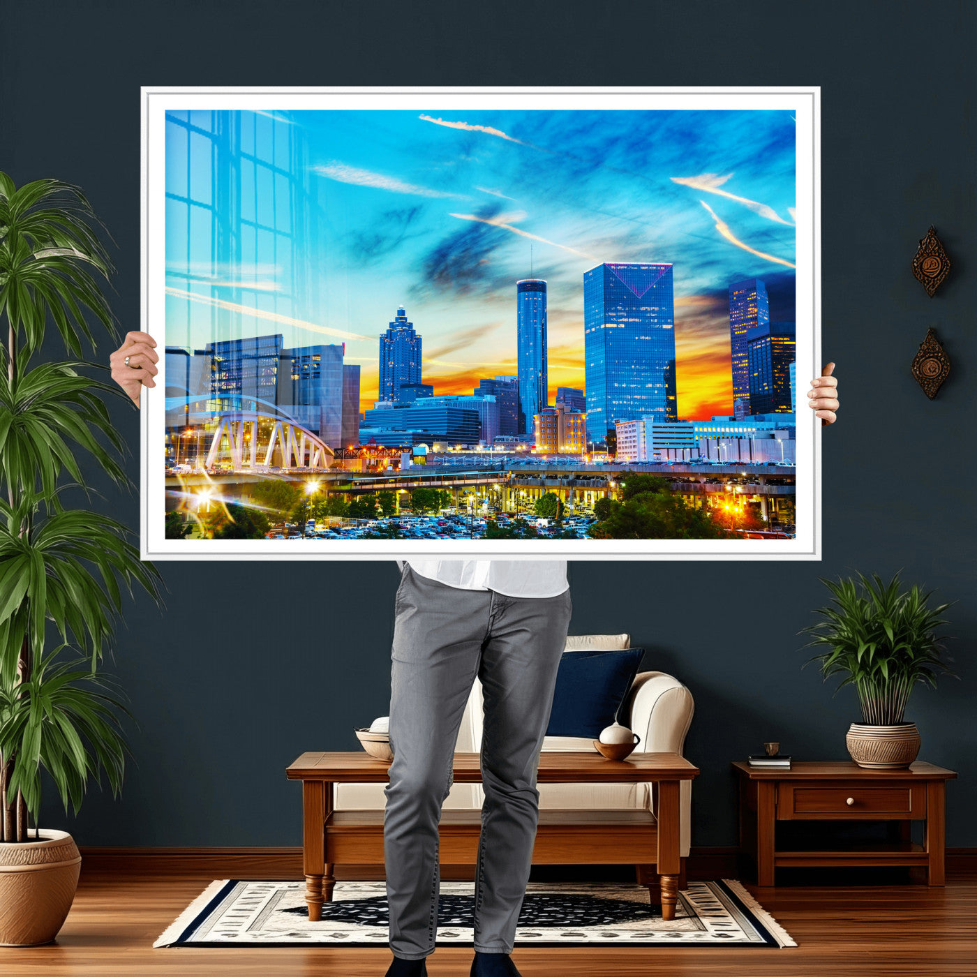 23097797-MGV-CV-36X24 - Atlanta Skyline Wall Art Canvas Print, Atlanta Downtown Night Cityscape Print for Modern Urban Wall Decor