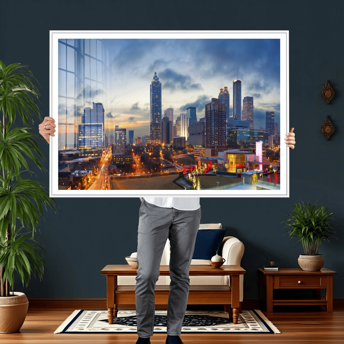 18461309-MGV-CV-36X24 - Atlanta Skyline Wall Art Canvas Print, Atlanta Downtown Night Cityscape Print for Modern Urban Wall Decor