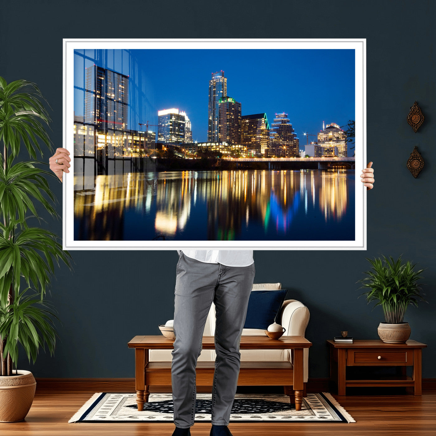 21916206-MGV-CV-36X24 - Austin Skyline Wall Art Canvas Print, Austin Downtown Night Cityscape Print for Modern Urban Wall Decor