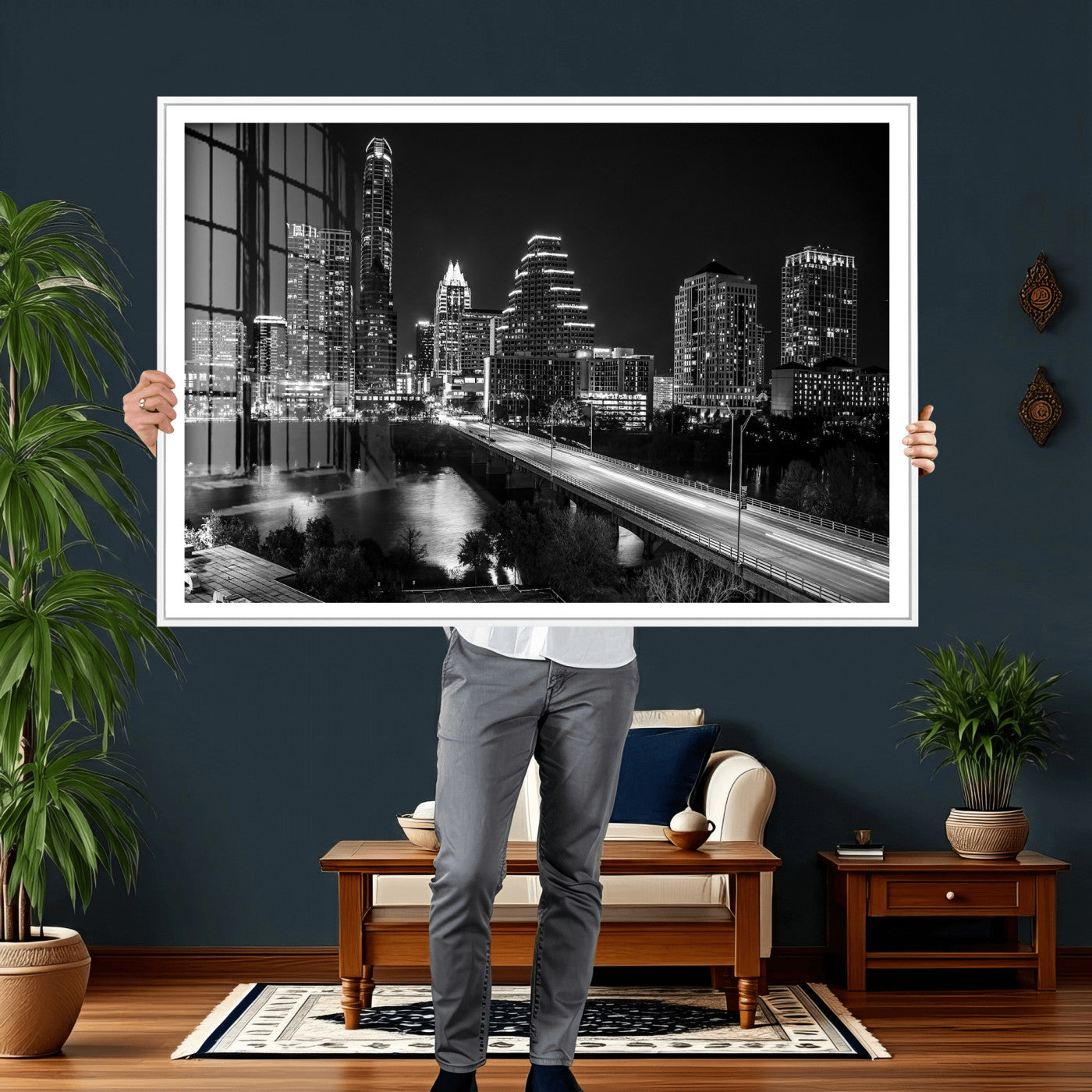 37531750-MGV-CV-36X24 - Austin Skyline Wall Art Canvas Print, Austin Downtown Night Cityscape Print for Modern Urban Wall Decor