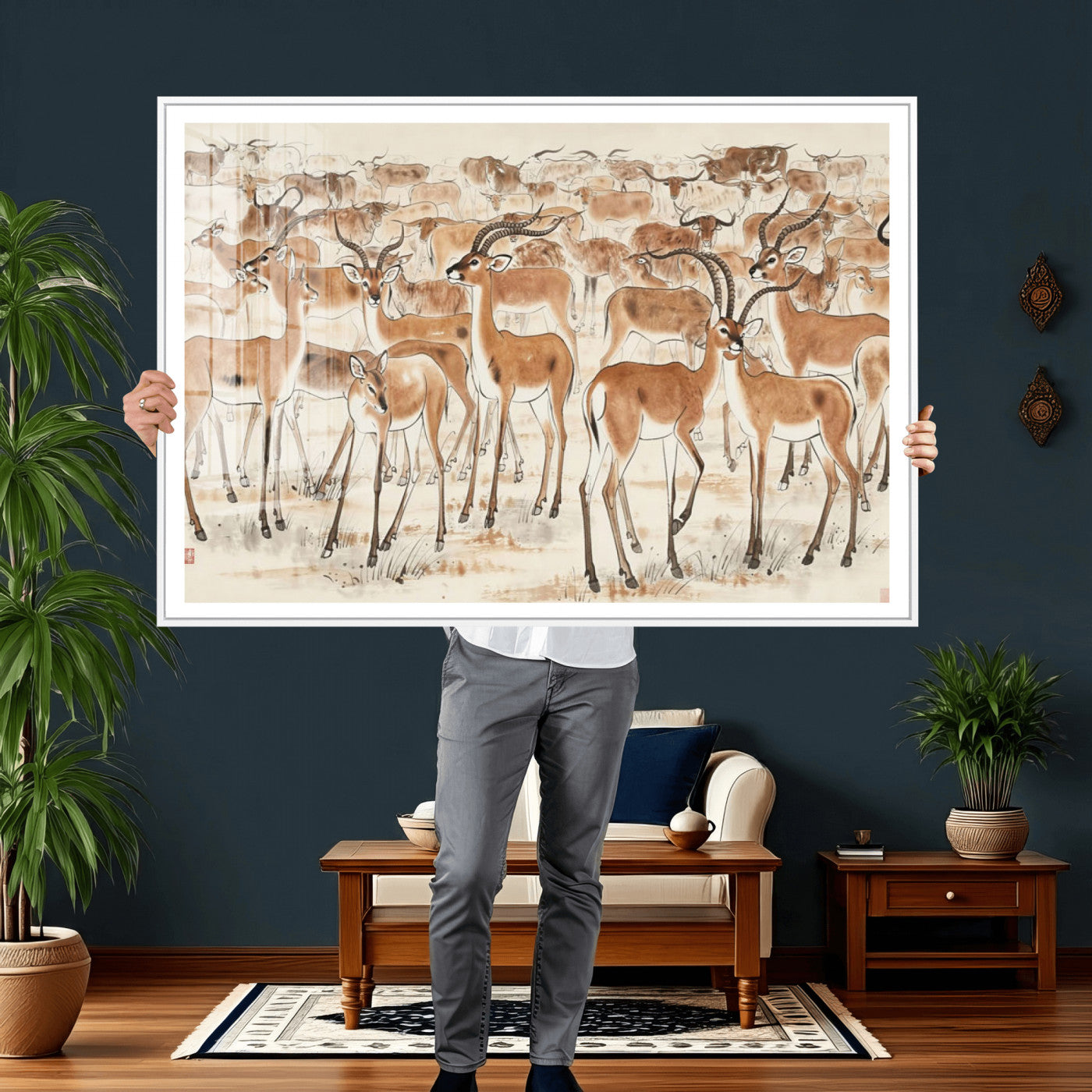 67375088-MGV-CV-36X24 - Farmhouse Animals Wall Art Canvas Print - Abstract Farm Animal Drawing Mid-Century Wall Art for Cabin Decor