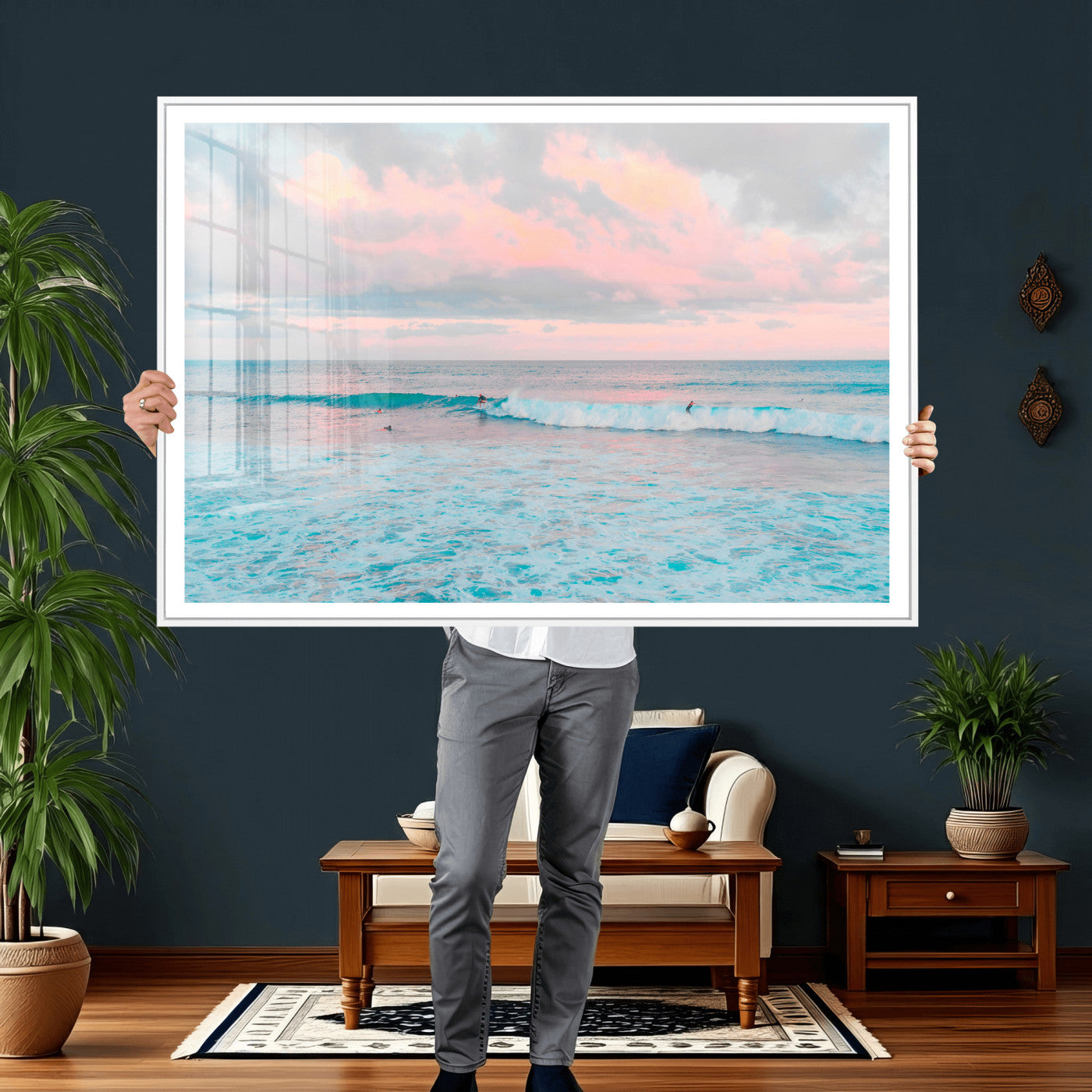 73216461-MGV-CV-36X24 - Ocean Wave Wall Art Canvas Print, Pastel Surf Seascape Photography, Coastal Beach Wall Decor