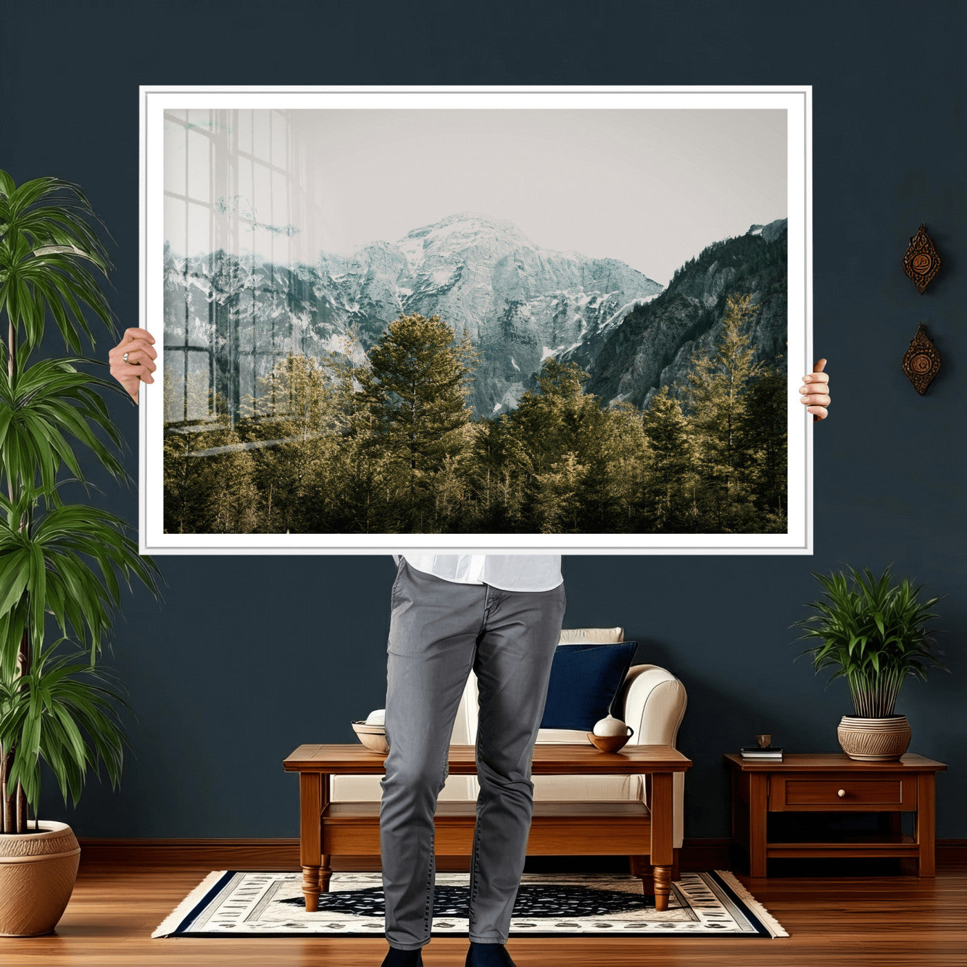 48479662-MGV-CV-36X24 - Mountain Forest Wall Art Canvas Print, Alpine Landscape Nature Photography, Moody Wilderness Wall Decor