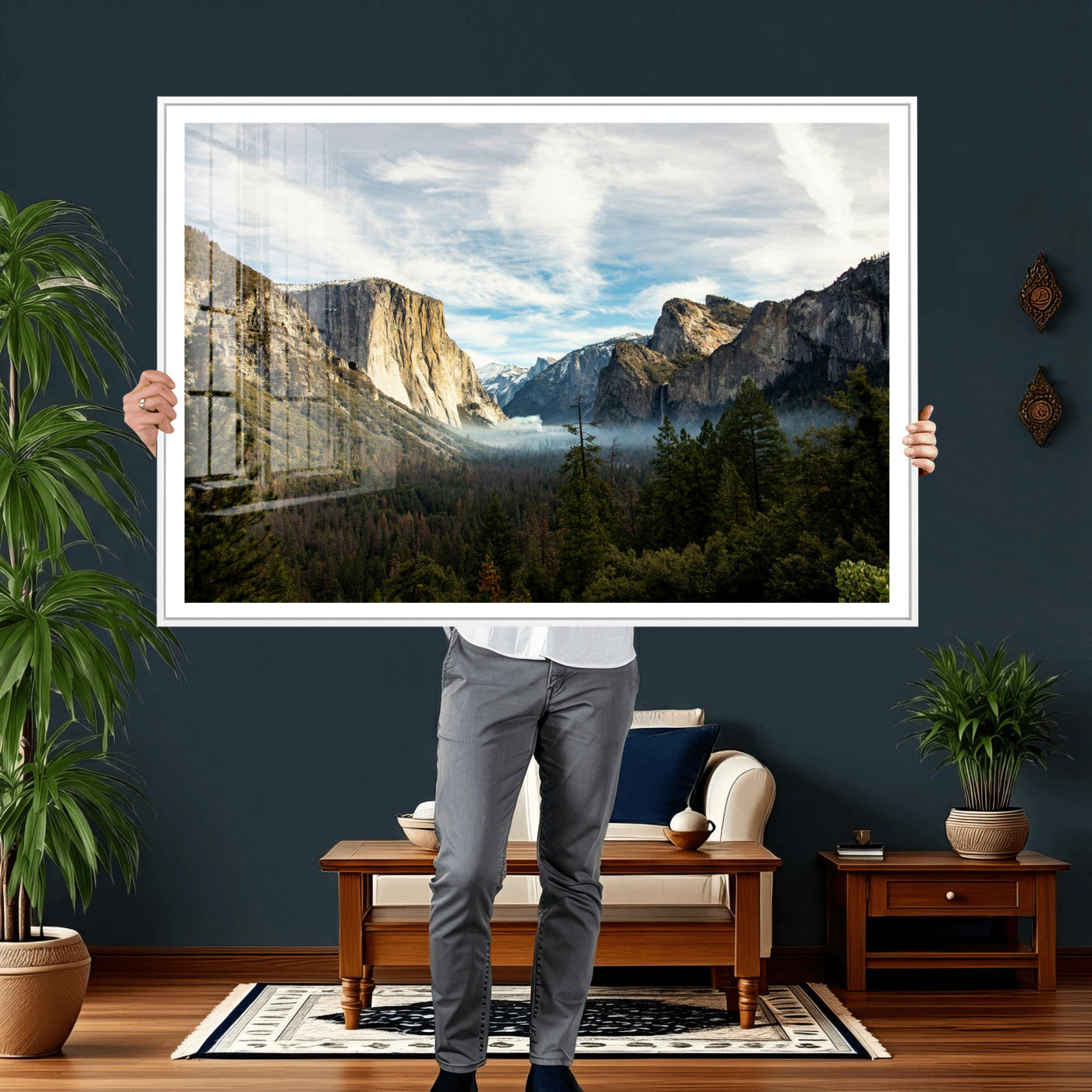 15089394-MGV-CV-36X24 - Yosemite Valley Mountain Landscape Wall Art Canvas Print, Granite Cliff Forest Valley Canvas Print, California National Park Scenic Art Printing