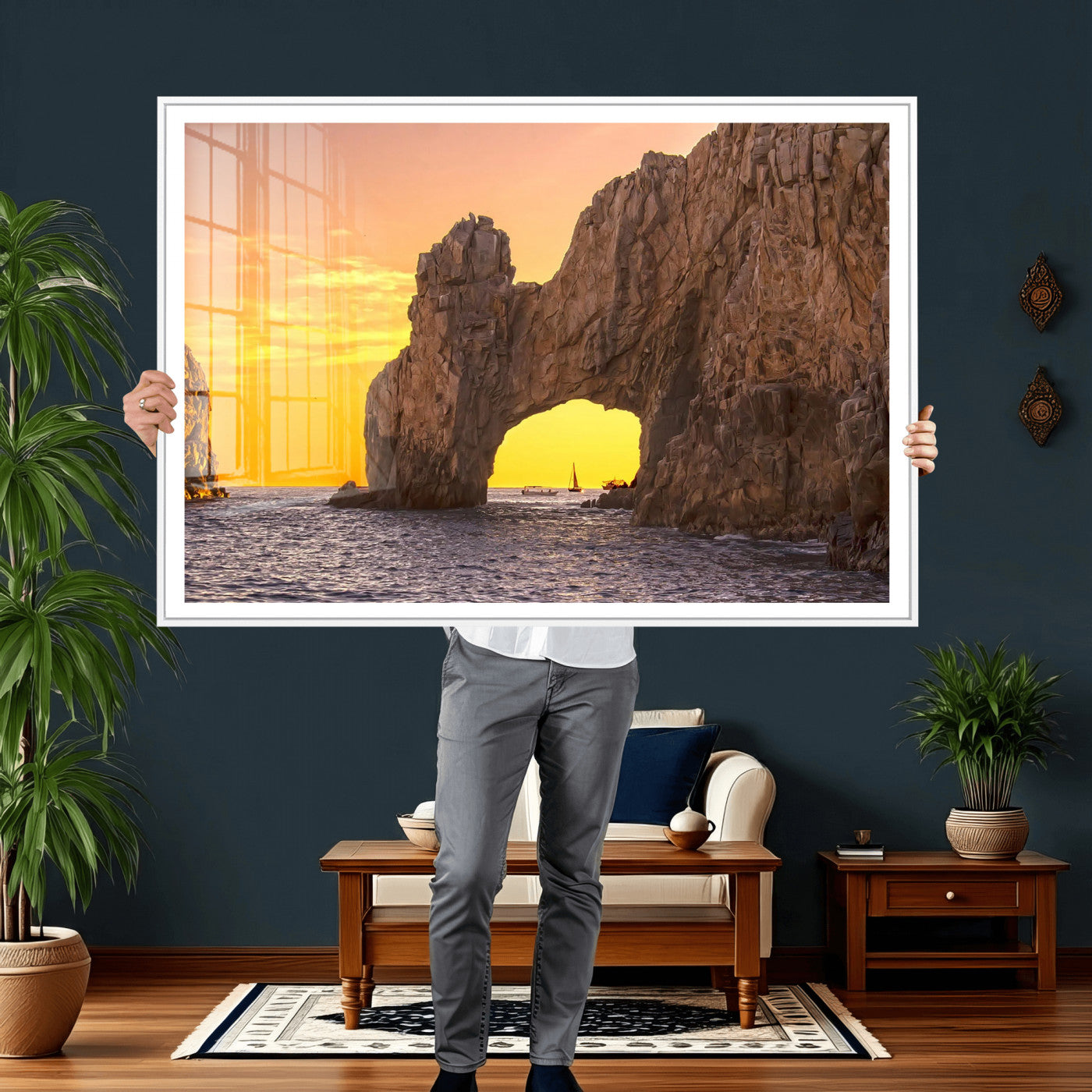 66414515-MGV-CV-36X24 - El Arco Cabo San Lucas Ocean Arch Wall Art Canvas Print, Baja California Rock Arch Seascape Canvas Print, Mexico Coastal Landmark Scenic Art Printing