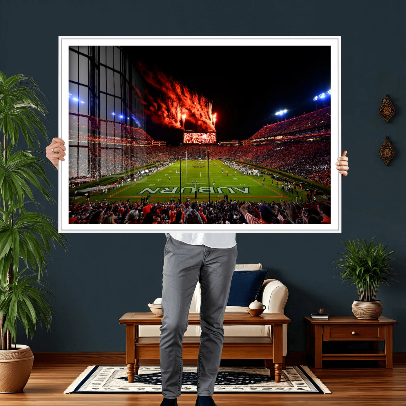 81918884-MGV-CV-36X24 - Auburn Stadium Wall Art Canvas Print, College Football Night Game Crowd, Jordan Hare Stadium Artwork