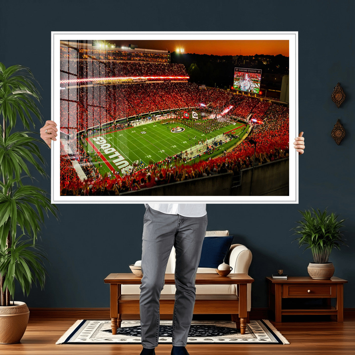48894104-MGV-CV-36X24 - Georgia Bulldogs Stadium Wall Art Canvas Print, Sanford Stadium Night Game Panorama, College Football Crowd Wall Decor