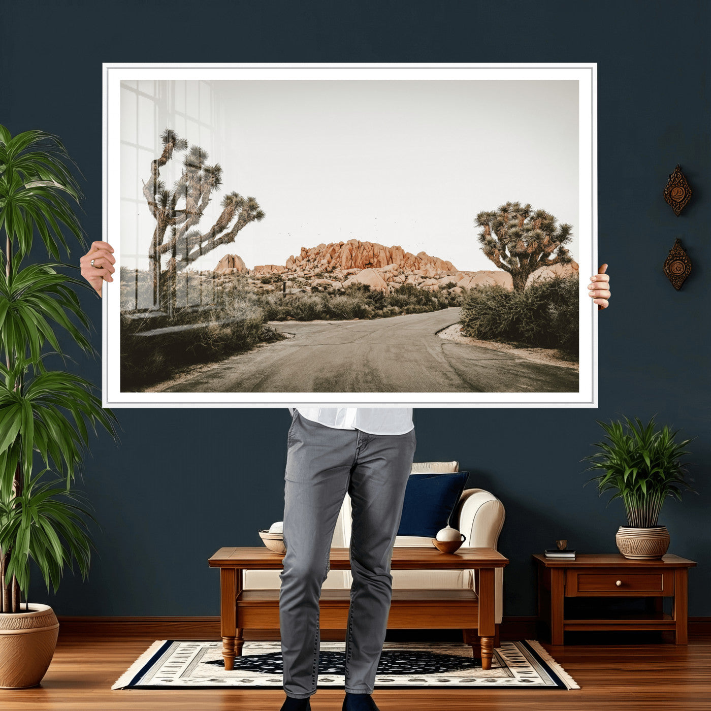 97248544-MGV-CV-36X24 - Joshua Tree Desert Wall Art Canvas Print, Minimal Southwestern Landscape Nature Wall Decor for Modern and Boho Interiors