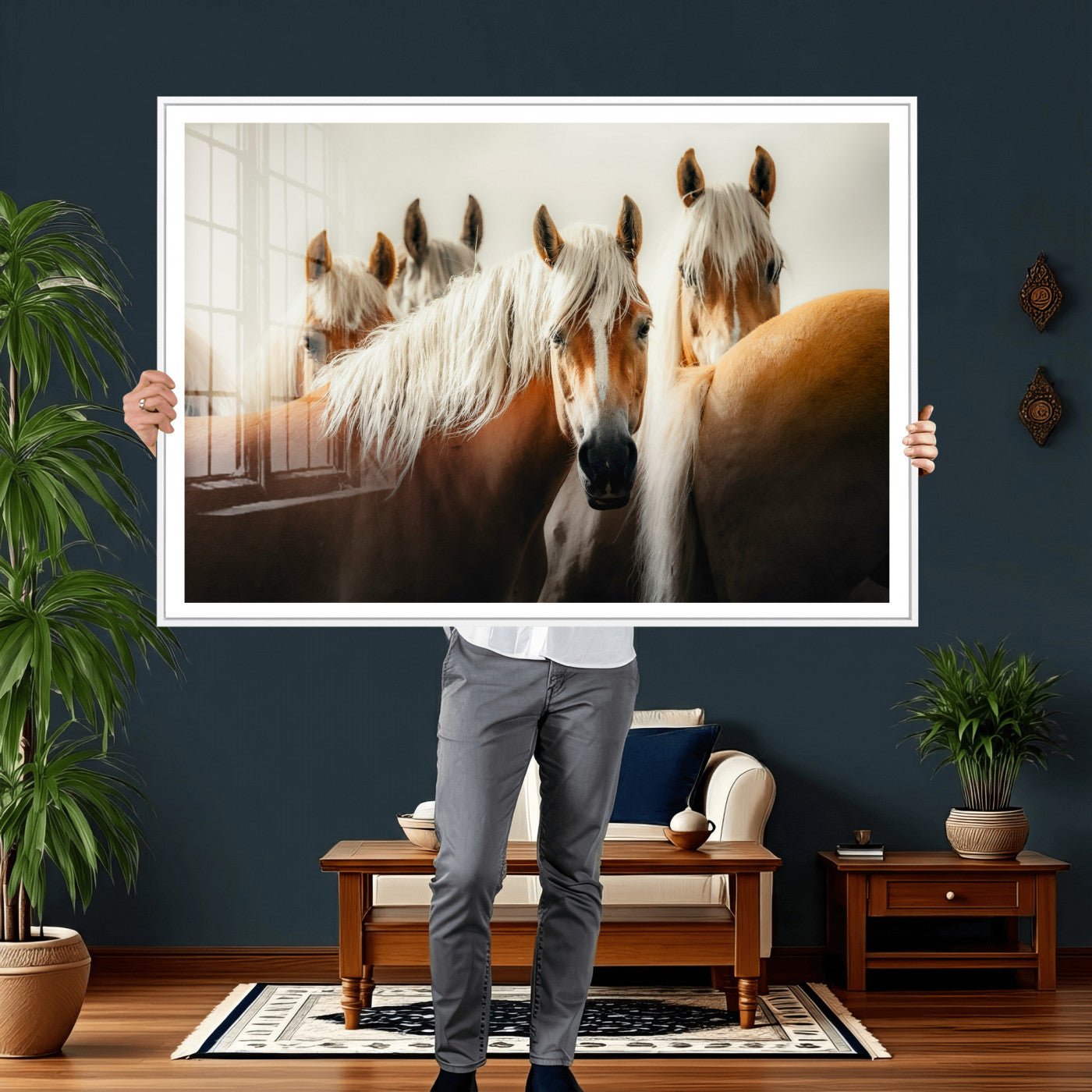 71904941-MGV-CV-36X24 - Wild Horse Herd Wall Art Canvas Print, Natural Horse Portrait Nature Wall Decor for Living Room and Office