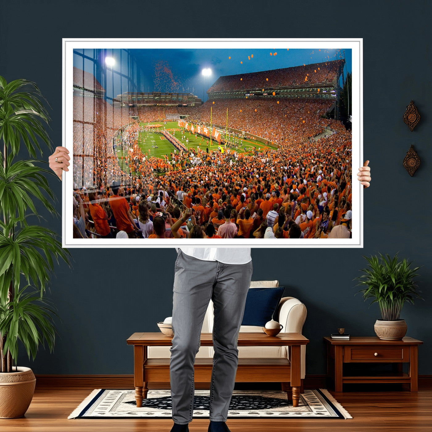 42850097-MGV-CV-36X24 - Clemson Tigers Memorial Stadium Wall Art Canvas Print, Death Valley Football Stadium Artwork, Packed Game Night Crowd Scene