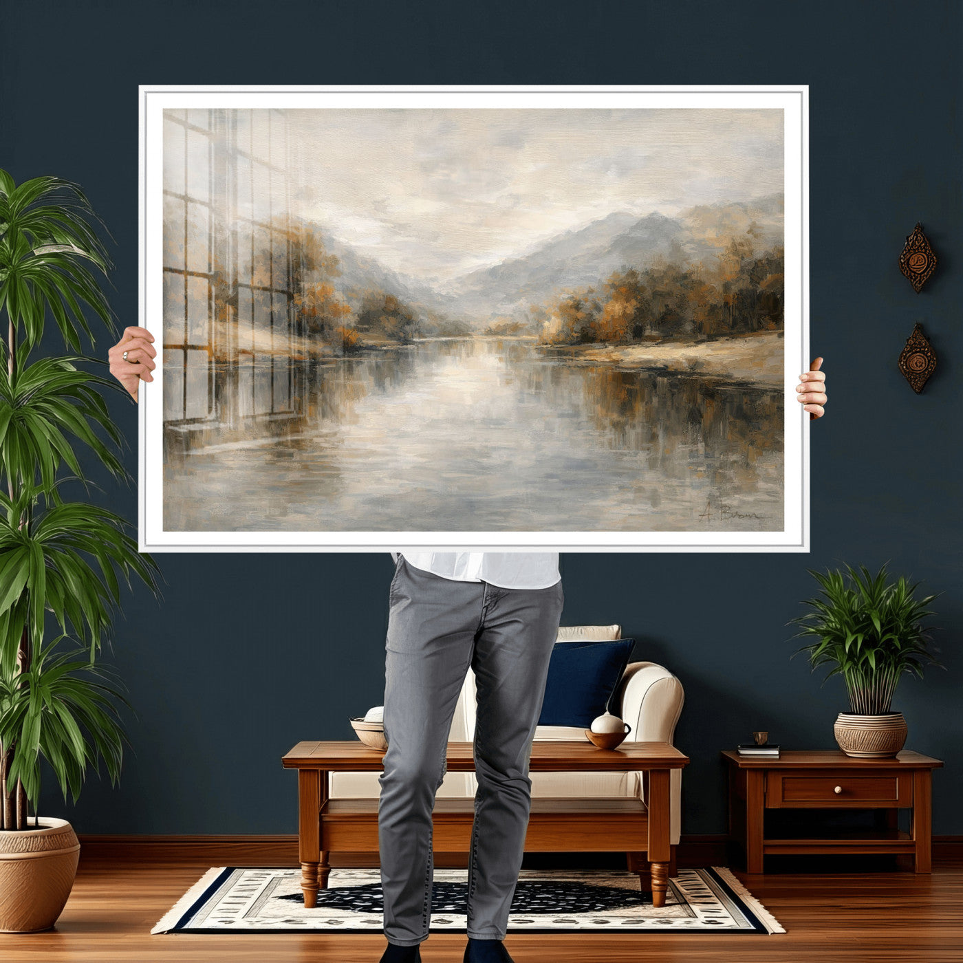 62194542-MGV-CV-36X24 - Abstract Landscape Wall Art Canvas Print, Modern Lake Printing Wall Decor for Contemporary Interiors
