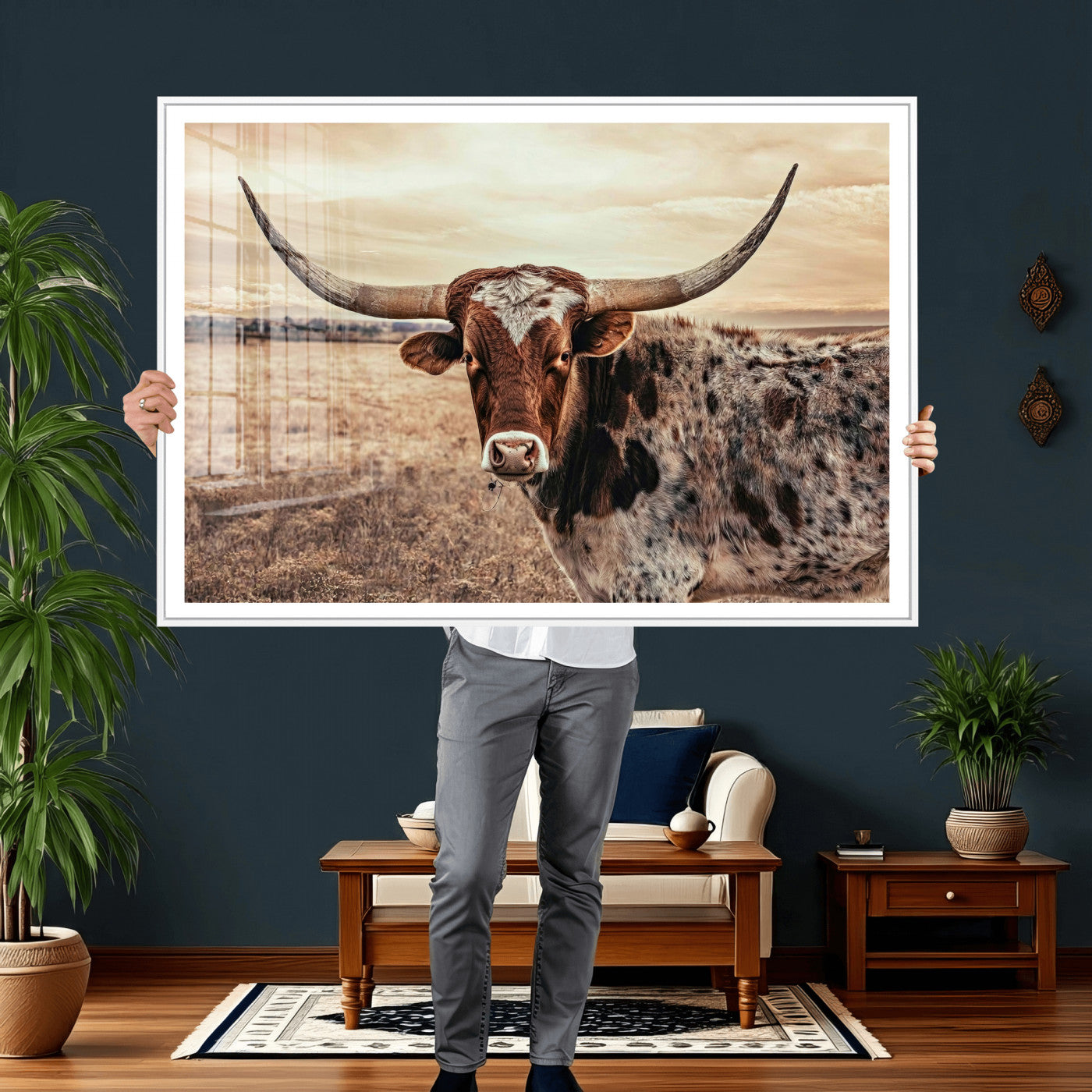55805825-MGV-CV-36X24 - Texas Longhorn Wall Art Canvas Print – Western Cattle Ranch Artwork for Rustic Farmhouse Decor