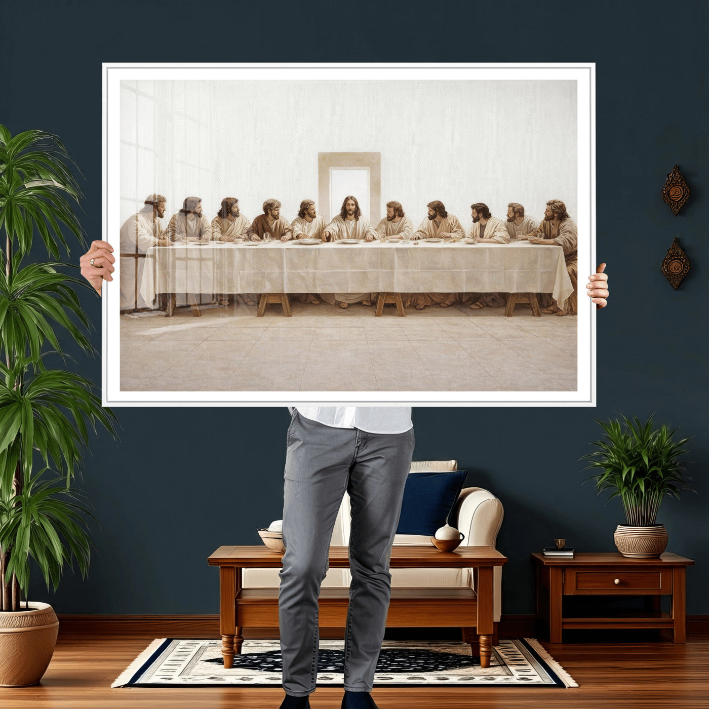 76380069-MGV-CV-36X24 - The Last Supper Wall Art Canvas Print, Jesus Christ Biblical Scene Canvas Print, Christian Religious Artwork for Church Living Room Decor