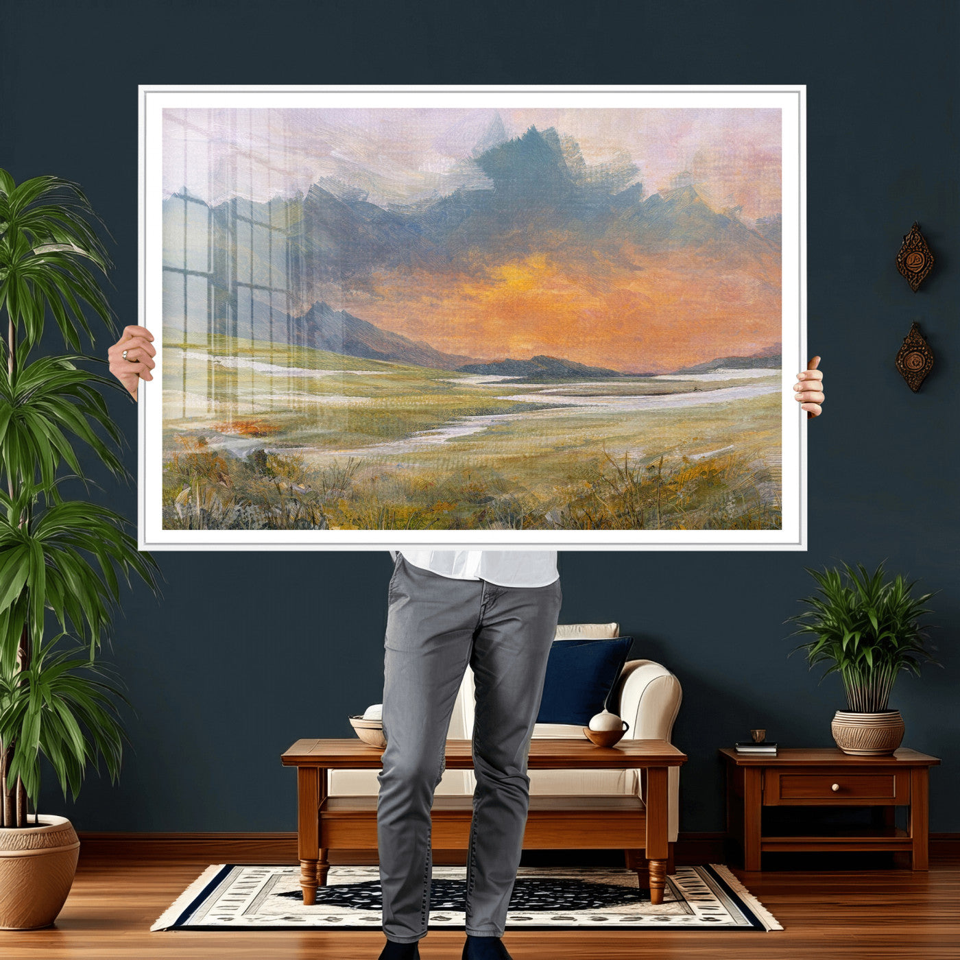 39892091-MGV-CV-36X24 - Mountain Sunset Wall Art Canvas Print Vintage Landscape Panorama Rustic Nature Decor