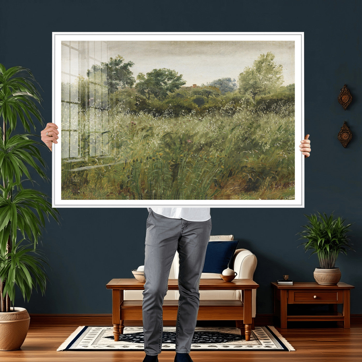 92328261-MGV-CV-36X24 - Wildflower Meadow Canvas Wall Art, Impressionist Overgrown Field Painting Print, Vintage Green Nature Decor, Cottagecore Botanical Art, Living Room Print