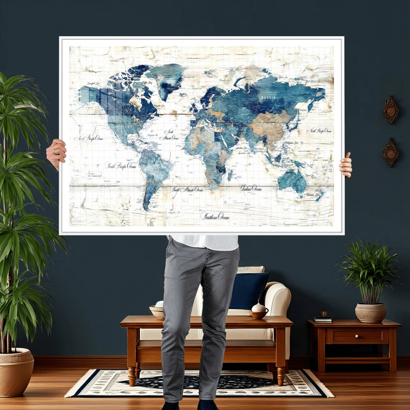 86799232-MGV-CV-36X24 - Watercolor World Map Canvas Wall Art Print – Abstract Colorful Travel Wall Decor