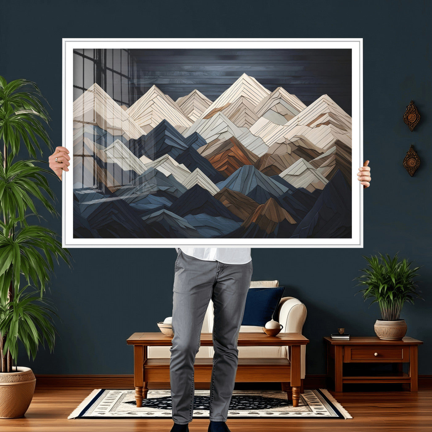 12896-MGV-CV-36X24 - Wood Mountain Wall Art | Mountain Canvas Print Wood Decor | Ready to Hang for Cabin Decor