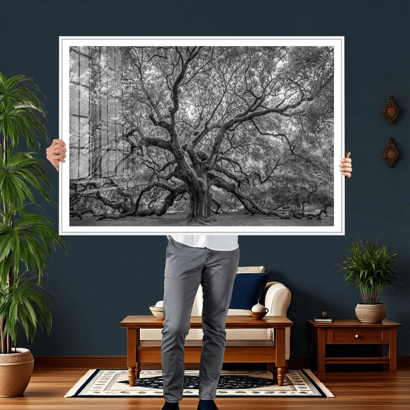 97240-MGV-CV-36X24 - Large Angel Oak Tree Black and White Canvas Print