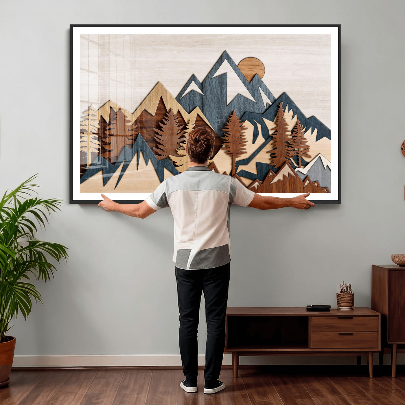 67950-MGV-CV-36X24 - Woodland Mountain Landscape Triptych, Giclee Canvas Art for Modern Home, Rustic Wooden Nature Wall