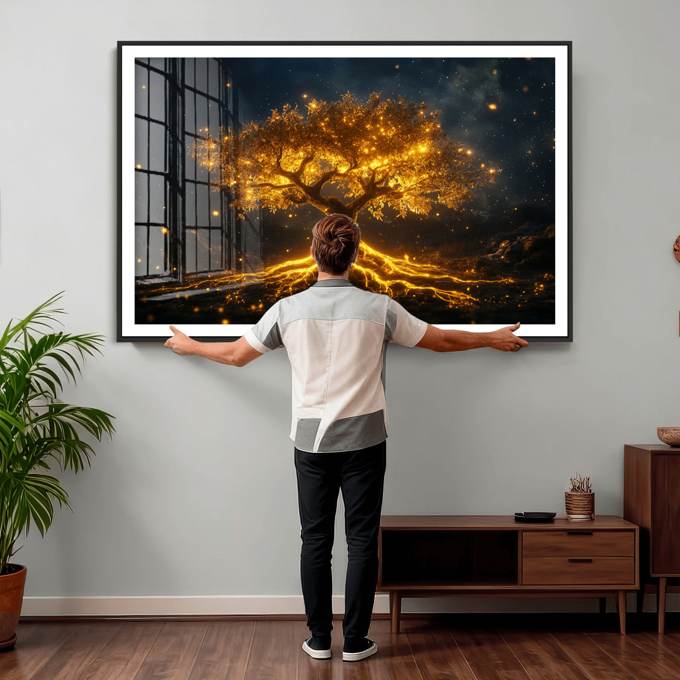 60194-MGV-CV-36X24 - Golden Tree of Life Canvas Wall Art Print - Majestic Tree of Life Print for Living Room and Office Decor