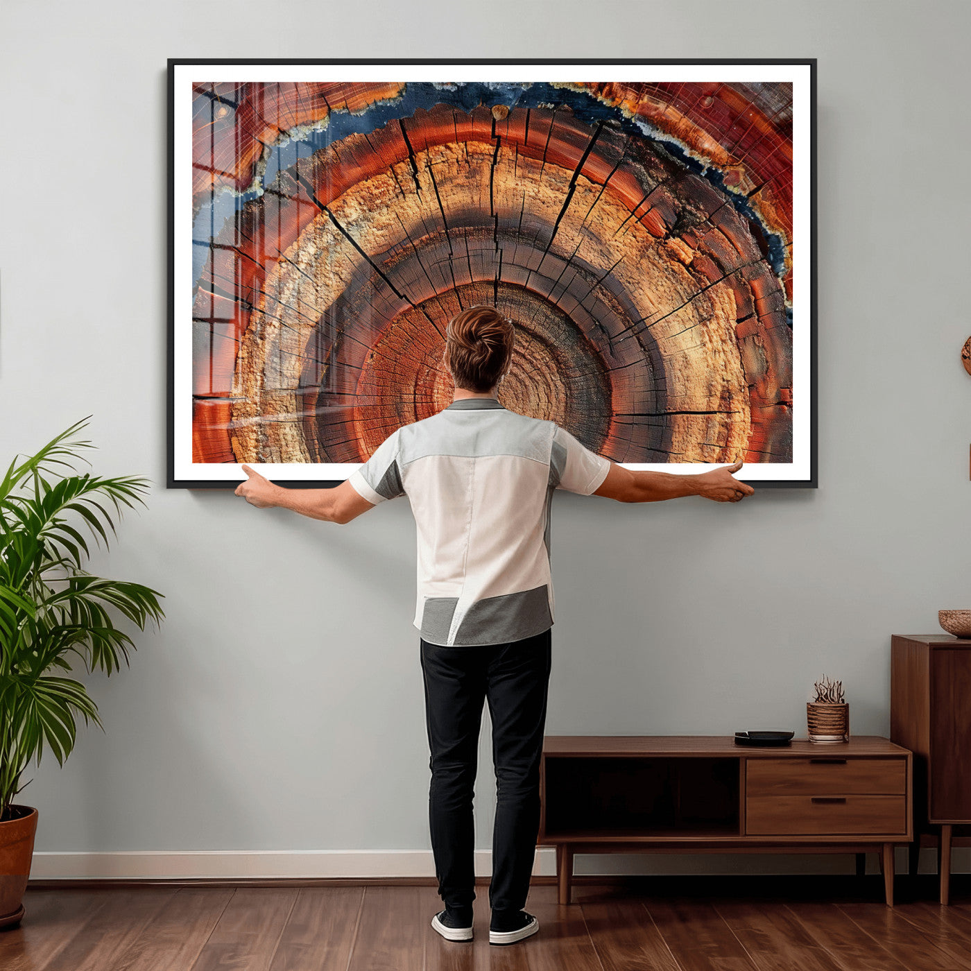 28555-MGV-CV-36X24 - Abstract Tree Ring Art Wall Art Canvas Print for Modern Farmhouse Decor, Colorful Tree Ring Wall Decor, Minimalist Home Canvas Art