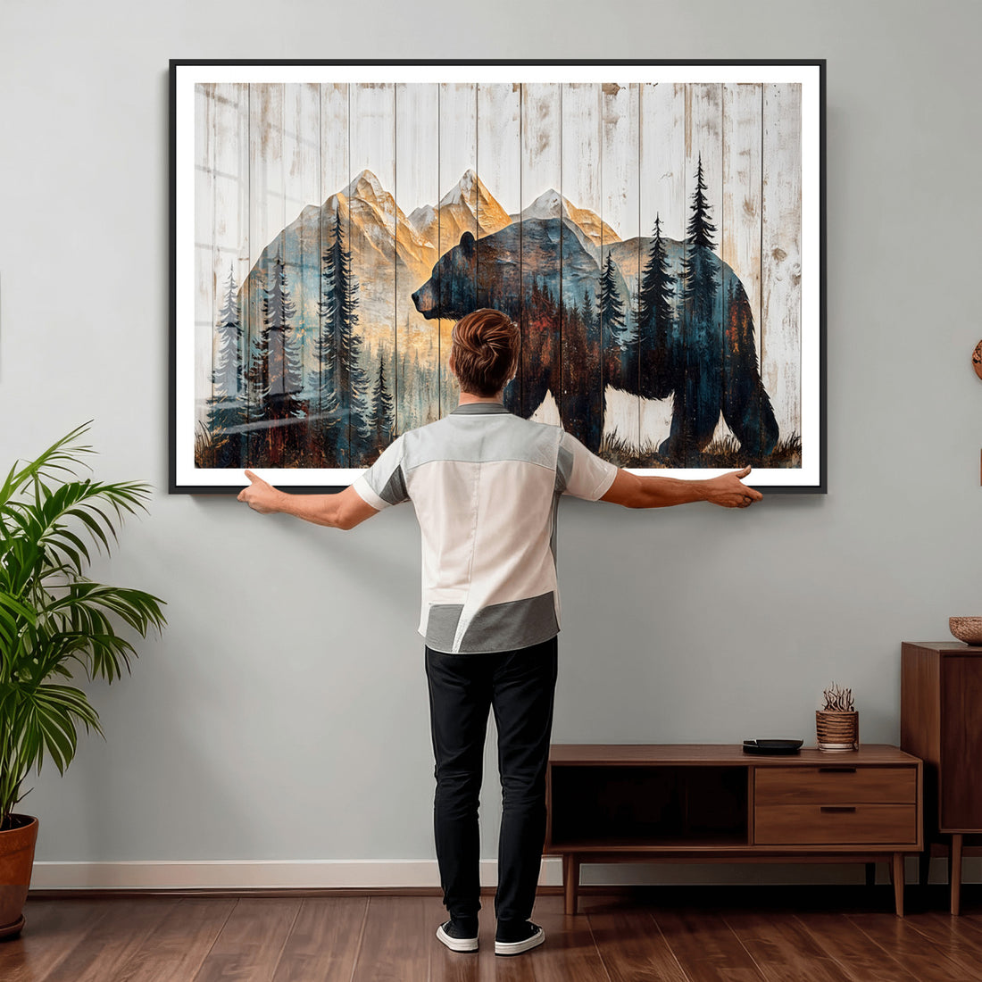 Rustic Bear Wall Art - Grizzly 399 Bear Wall Art - Mountain Wood Canvas Wall Art - Nature Theme Cabin Decor