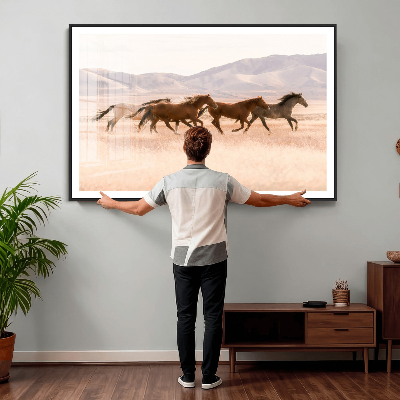 HORSESH-MGV-CV-36X24 - Wild Horses Wall Art – Running Freedom Canvas Print, Graceful Movement, Outdoor Landscape, Nature’s Power and Spirit, Home or Office Decor