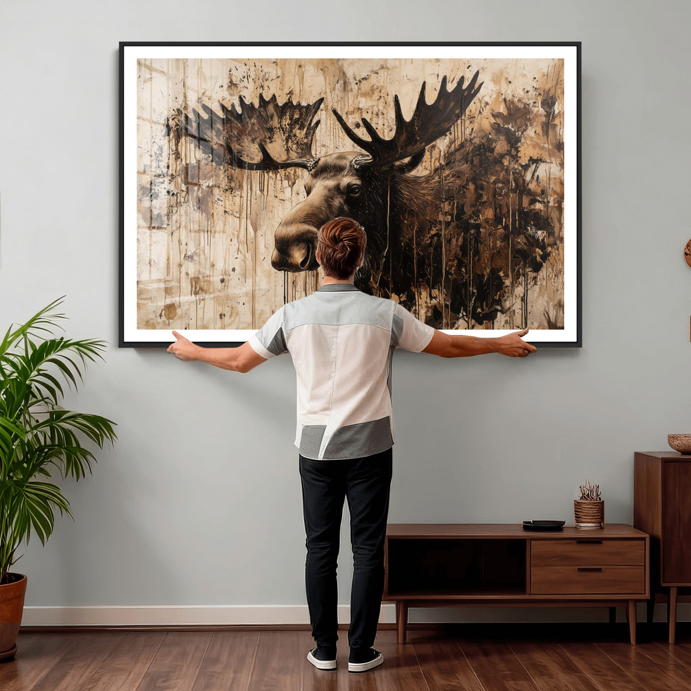 83505059-MGV-CV-36X24 - Moose Canvas Wall Art — Rustic Wildlife Painting Print | Cabin Lodge Decor | Large Animal Wall Art | Moose Gift for Him | Man Cave Art