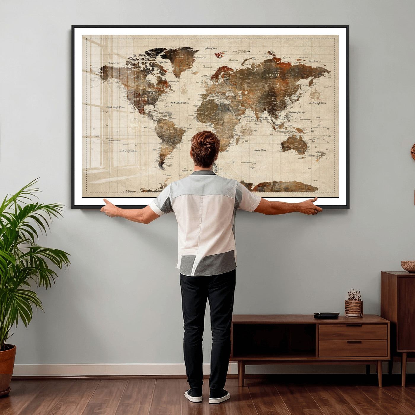 23610090-MGV-CV-36X24 - World Map Wall Art Canvas Print, Modern Decorative Framed Map Artwork Prints for Living Room, Office, Bedroom Wall Decor