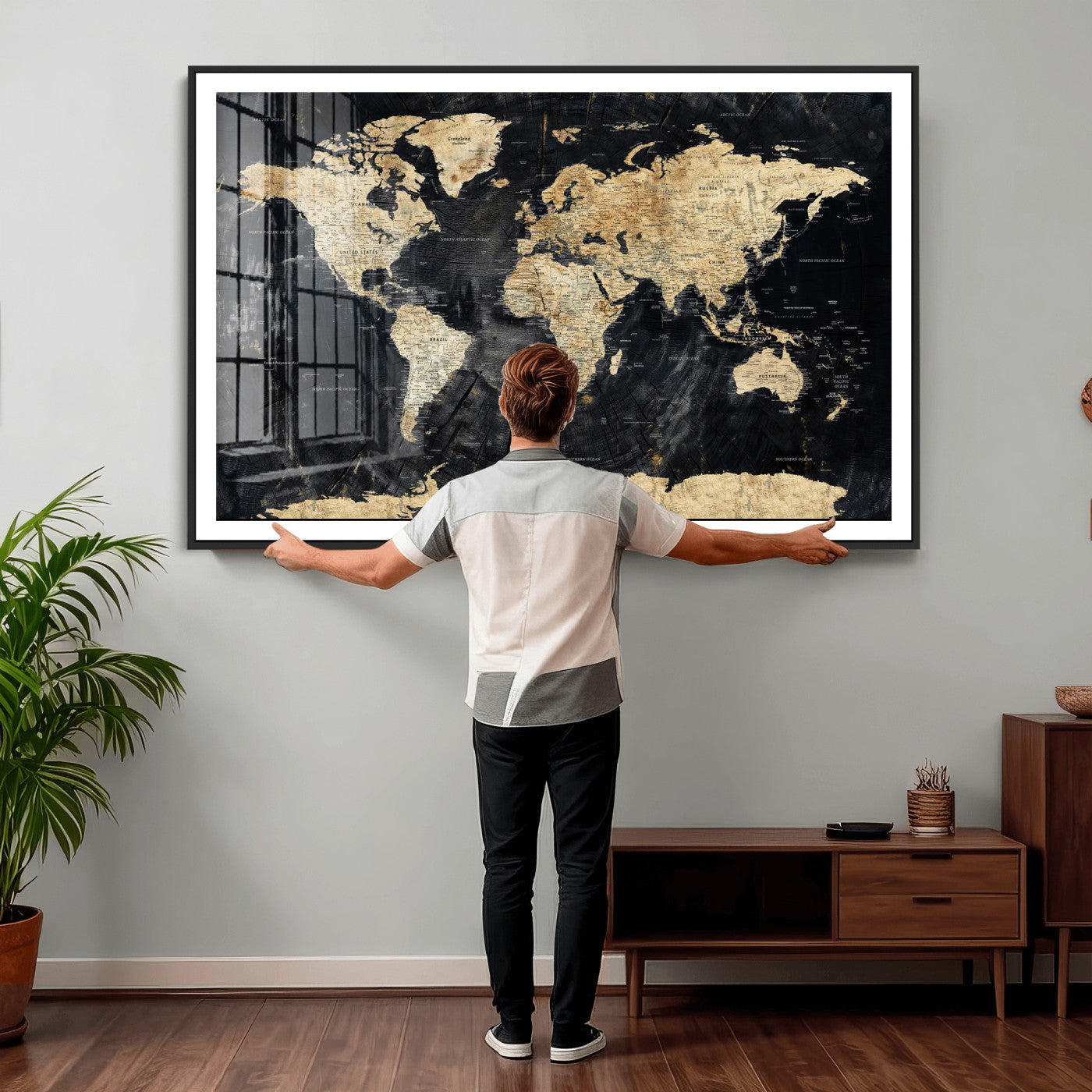 45535041-MGV-CV-36X24 - World Map Wall Art Canvas Print, Modern Decorative Framed Map Artwork Prints for Living Room, Office, Bedroom Wall Decor