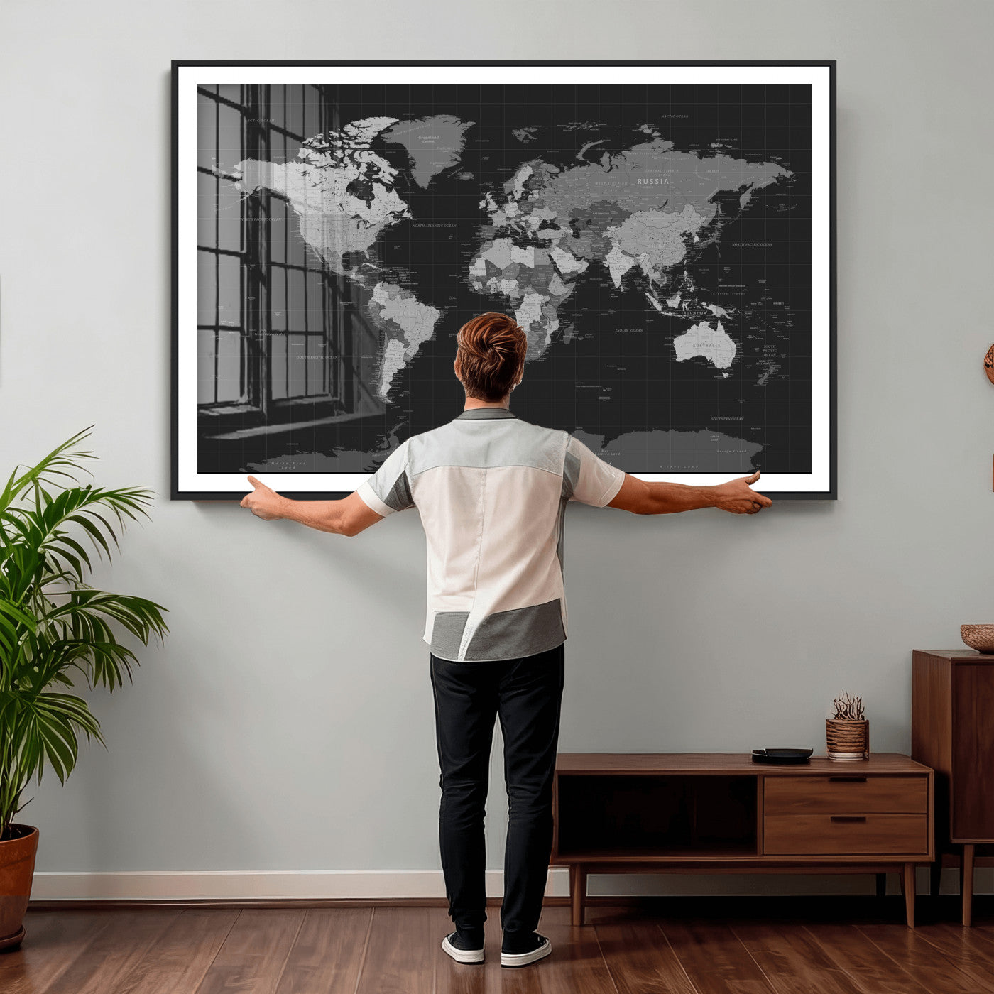 46160121-MGV-CV-36X24 - World Map Wall Art Canvas Print, Modern Decorative Framed Map Artwork Prints for Living Room, Office, Bedroom Wall Decor