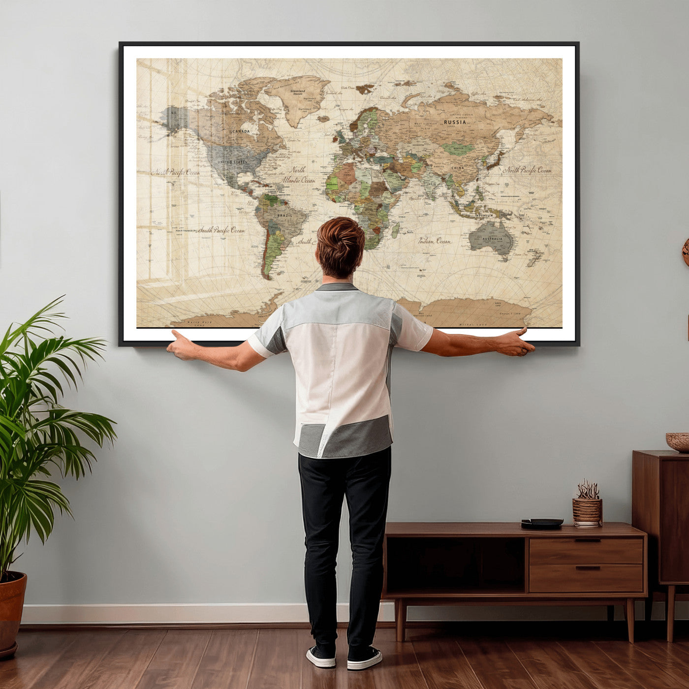 36735609-MGV-CV-36X24 - World Map Wall Art Canvas Print, Modern Decorative Framed Map Artwork Prints for Living Room, Office, Bedroom Wall Decor