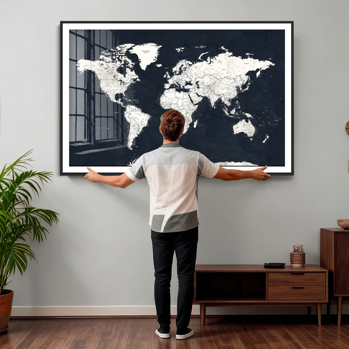 11963807-MGV-CV-36X24 - World Map Wall Art Canvas Print, Modern Decorative Framed Map Artwork Prints for Living Room, Office, Bedroom Wall Decor