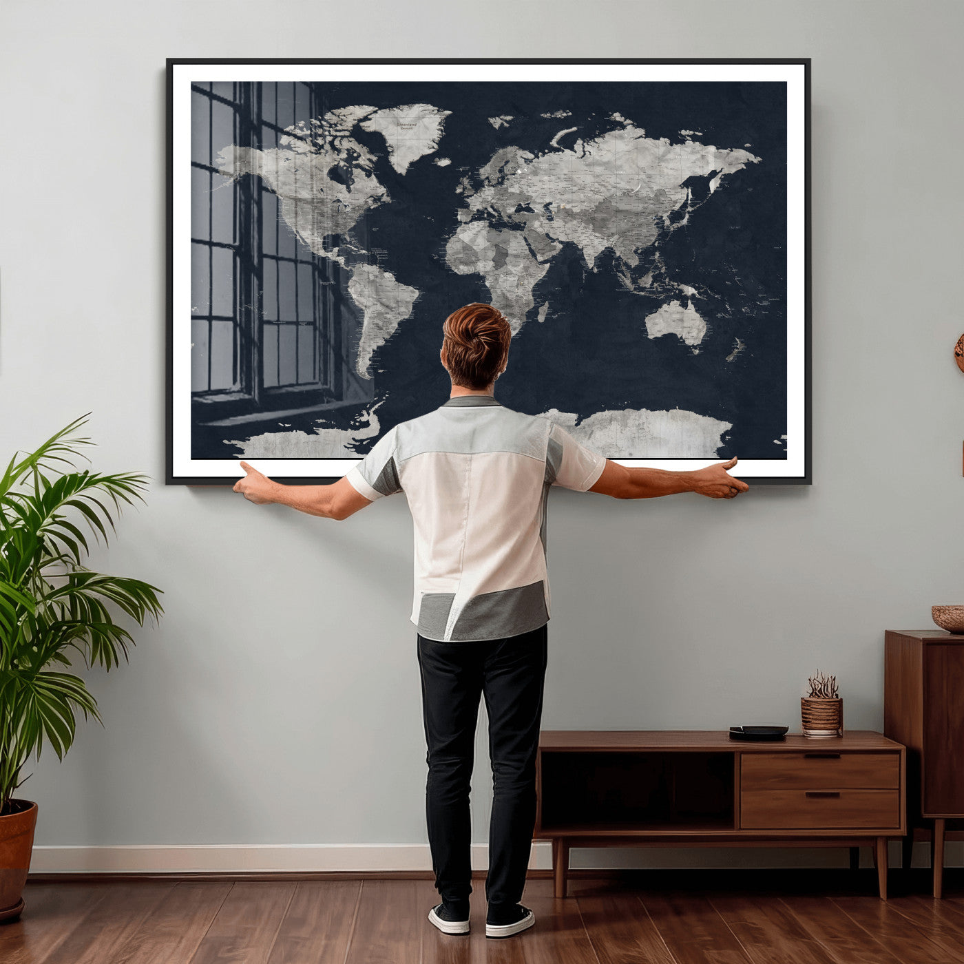 53886659-MGV-CV-36X24 - World Map Wall Art Canvas Print, Modern Decorative Framed Map Artwork Prints for Living Room, Office, Bedroom Wall Decor