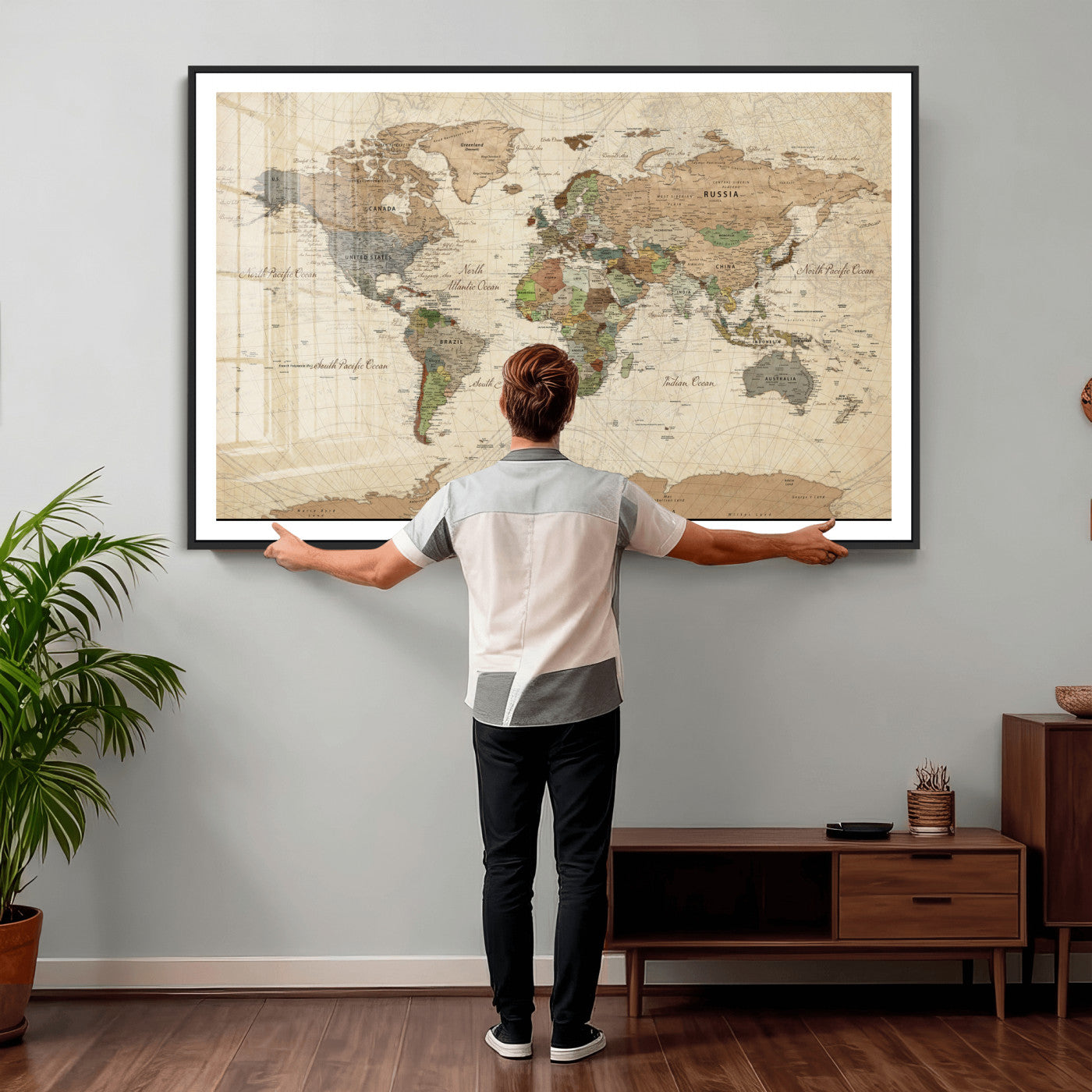 16856902-MGV-CV-36X24 - World Map Wall Art Canvas Print, Modern Decorative Framed Map Artwork Prints for Living Room, Office, Bedroom Wall Decor