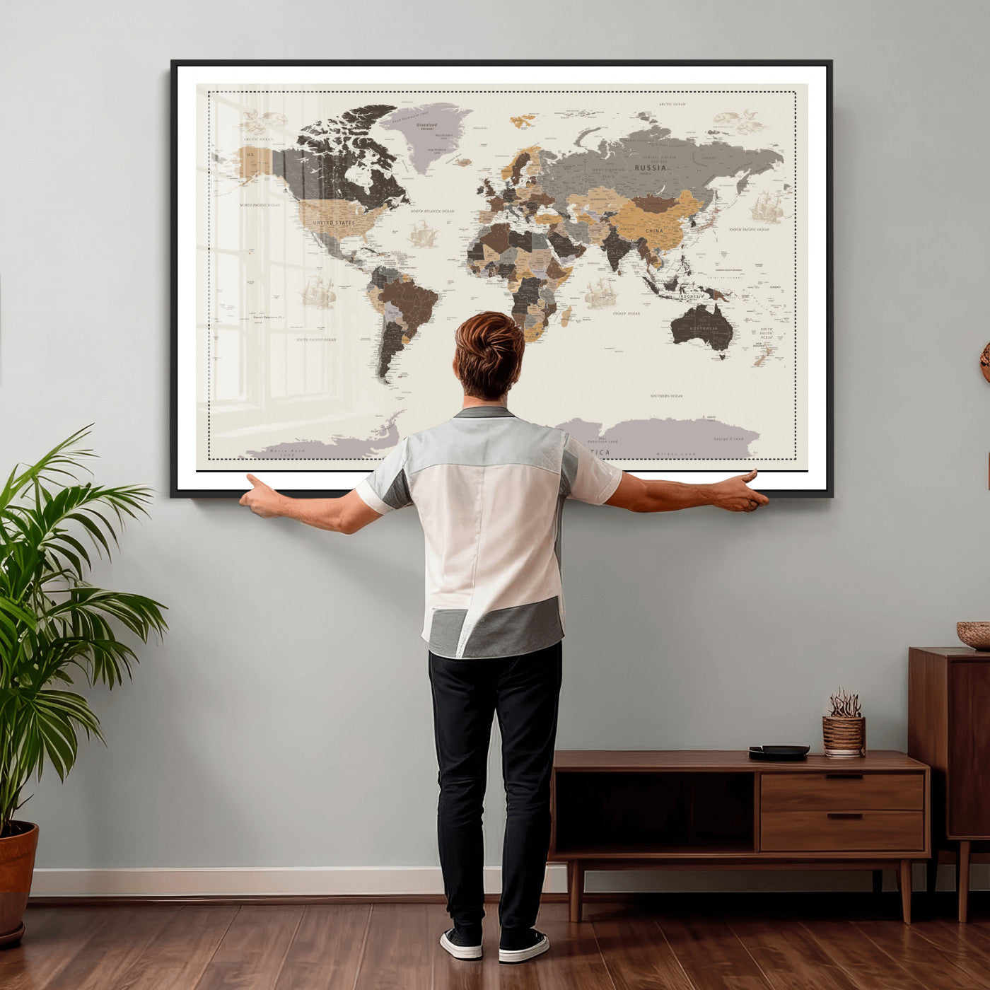 58777746-MGV-CV-36X24 - World Map Wall Art Canvas Print, Modern Decorative Framed Map Artwork Prints for Living Room, Office, Bedroom Wall Decor